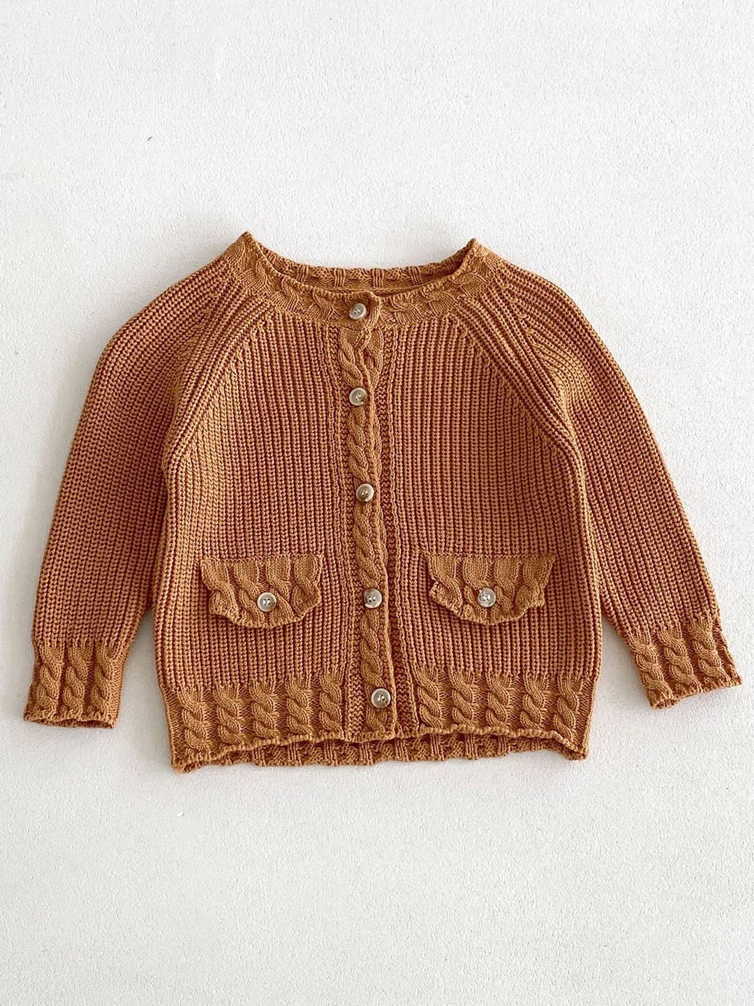 

LULU & SKY Girls Cable Knit Cardigan, Brown