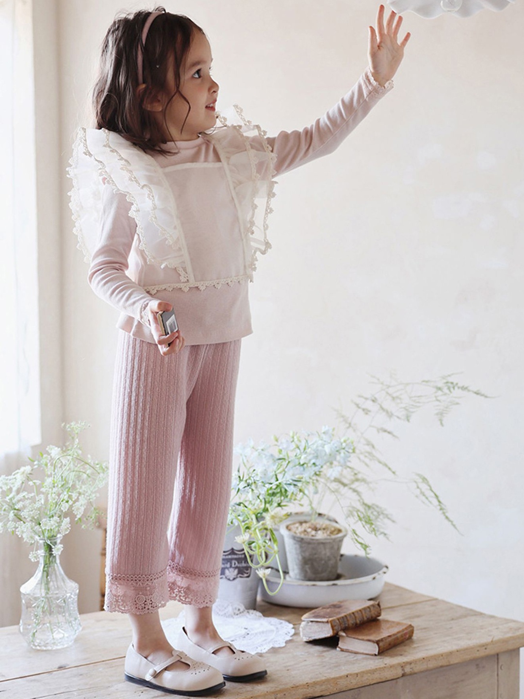 

LULU & SKY Girls Striped Straight Fit High-Rise Trousers, Pink