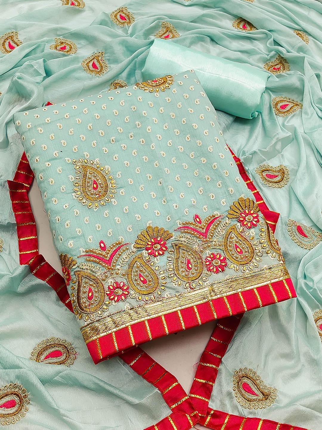 

Maroosh Embellished Unstitched Dress Material, Sea green
