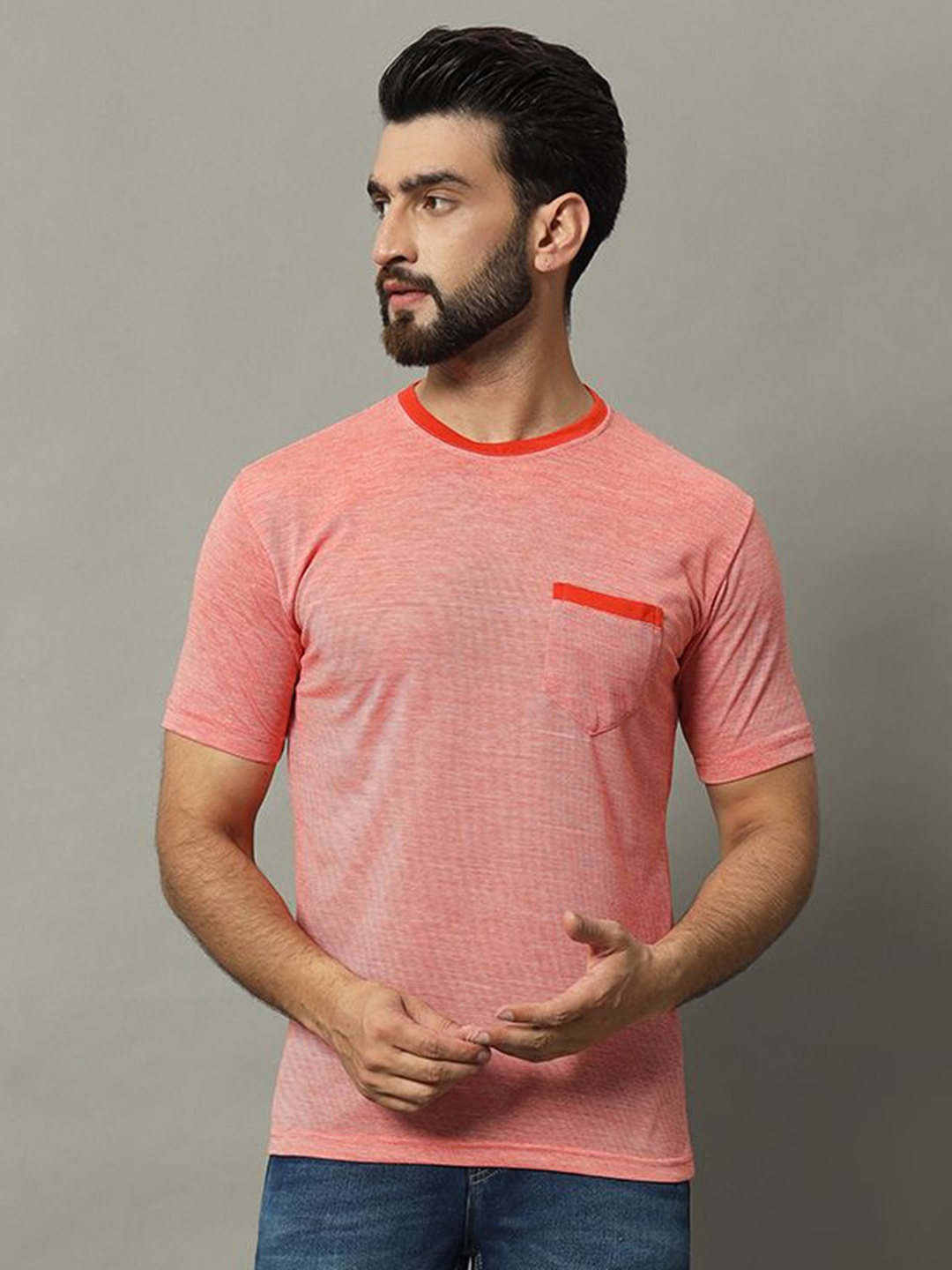 

GET GOLF Men Solid Round Neck Cotton T-shirt, Pink