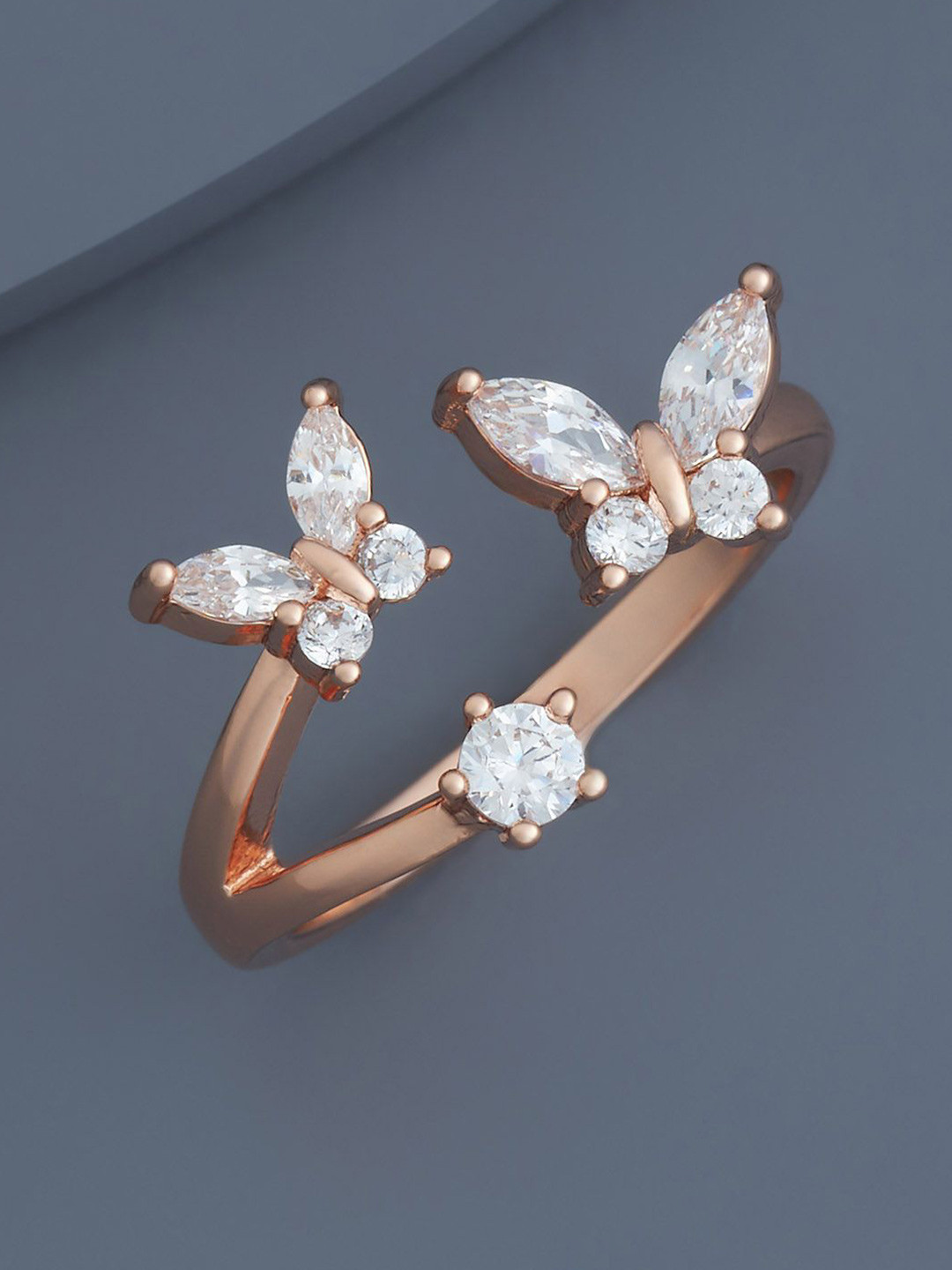 

Kushal's Fashion Jewellery Rose Gold-Plated CZ-Studded Adjustable Finger Ring