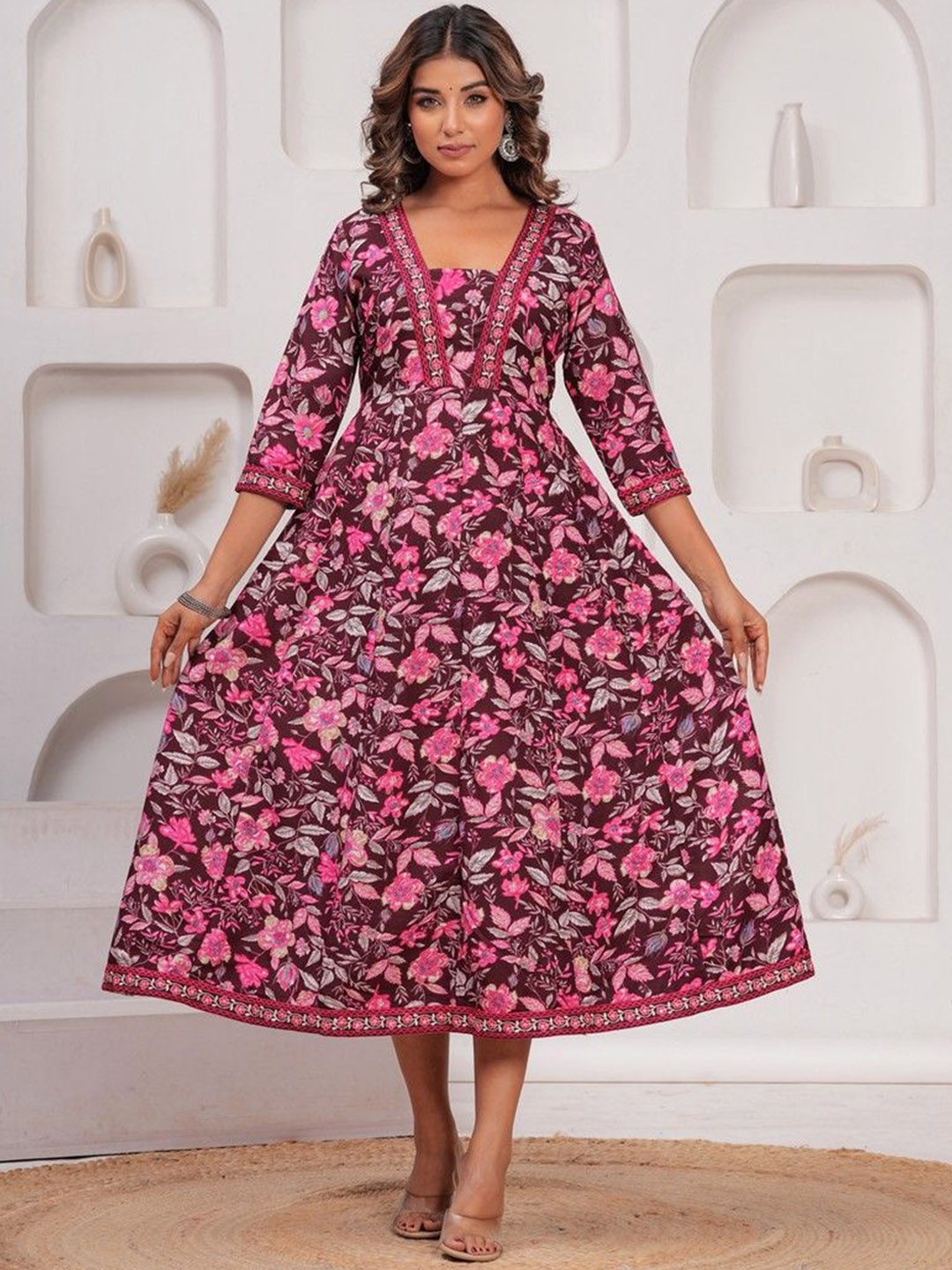 

OKD Empires Women Floral Embroidered Anarkali Kurta, Maroon