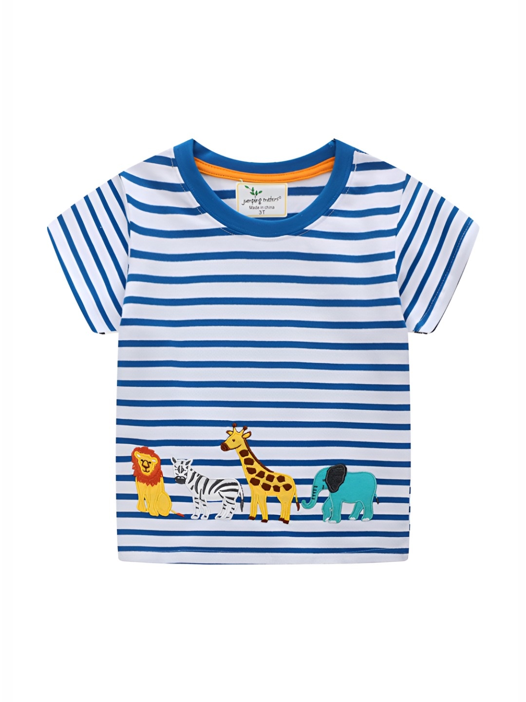

LULU & SKY Boys Striped V-Neck Applique T-shirt, Blue