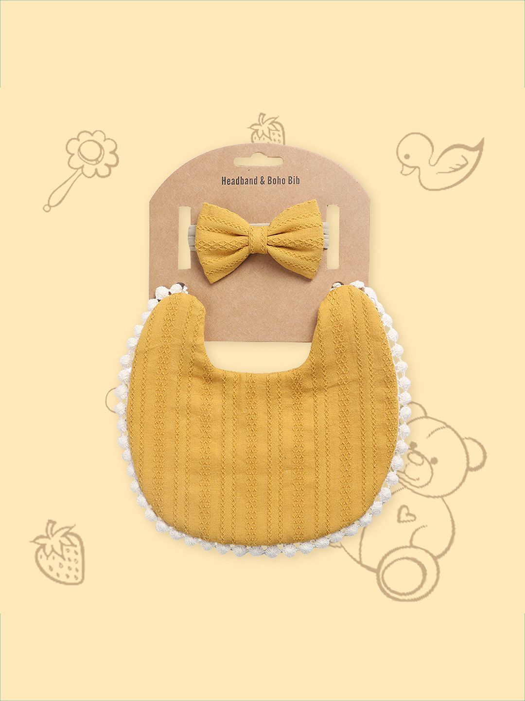 

Polka Tots Infants Embroidery Cotton Headband With Reversible Bib Set, Yellow