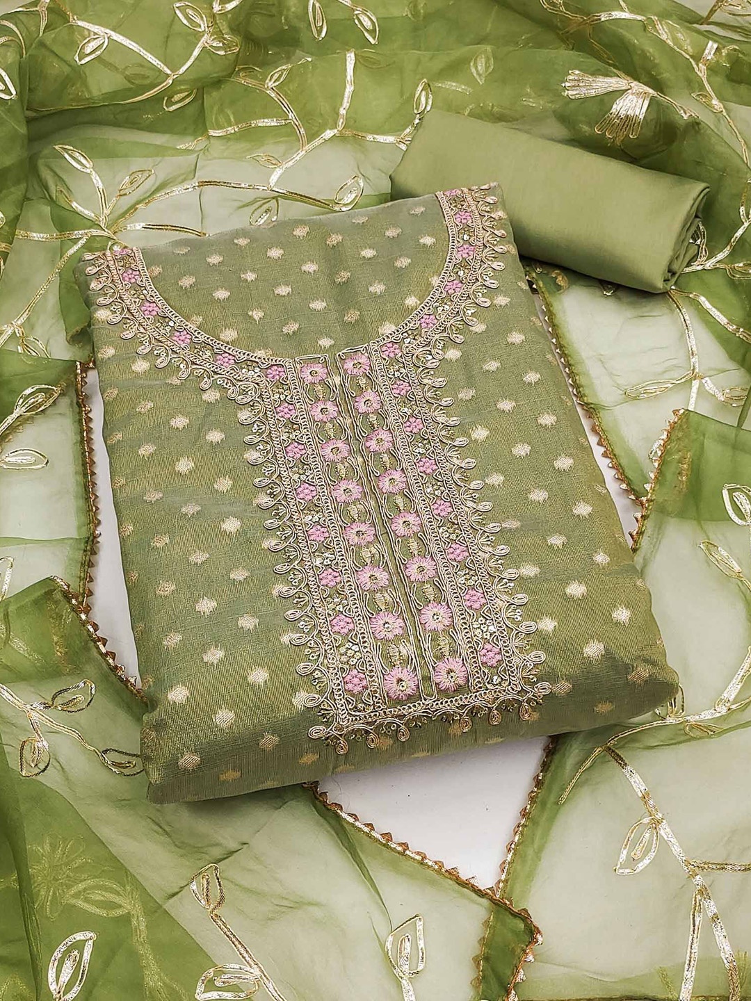 

Peachmode Unstitched Dress Material, Green