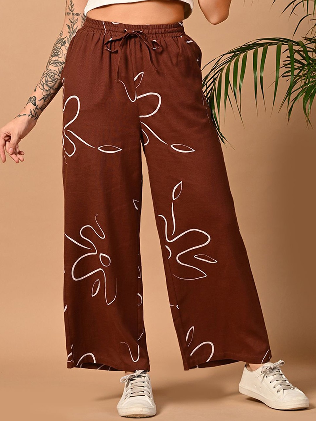 

all about you Women Printed Trousers, Brown