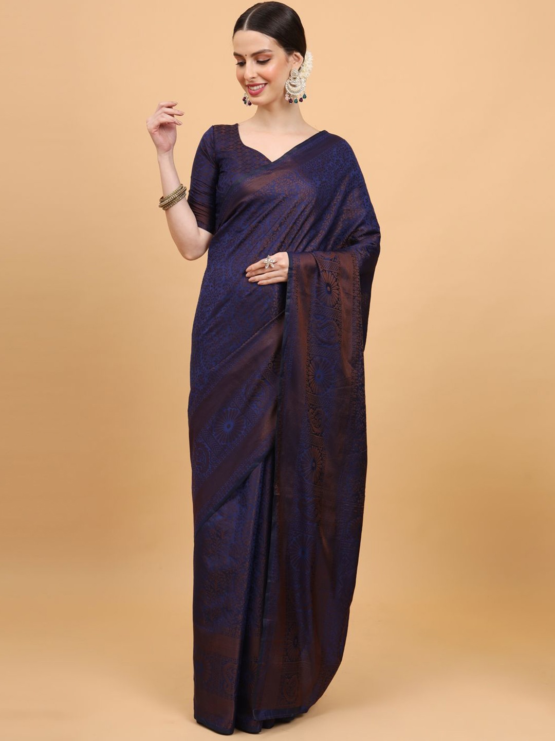 

SHRIMAY Woven Design Zari Art Silk Banarasi Saree, Navy blue