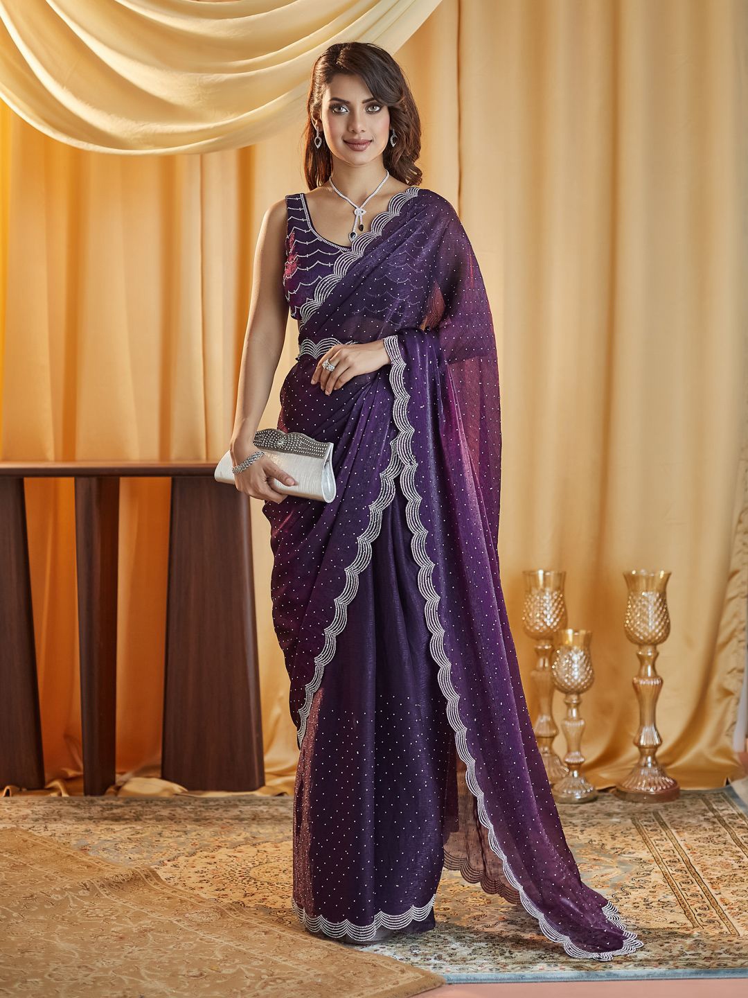 

kasee Embellished Beads and Stones Pure Silk Saree, Magenta