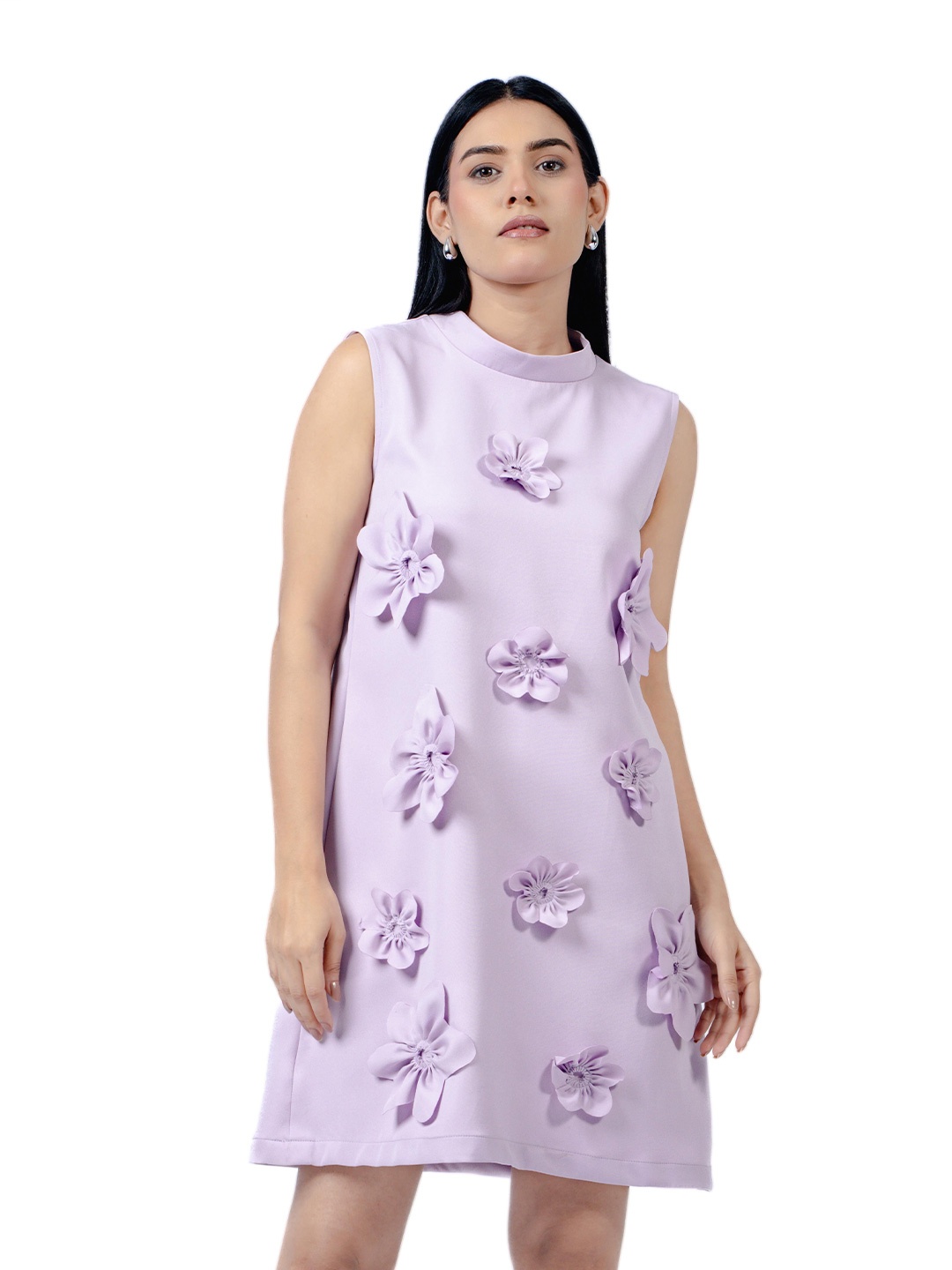 

THEFIGUREOUT Print Crepe A-Line Dress, Mauve