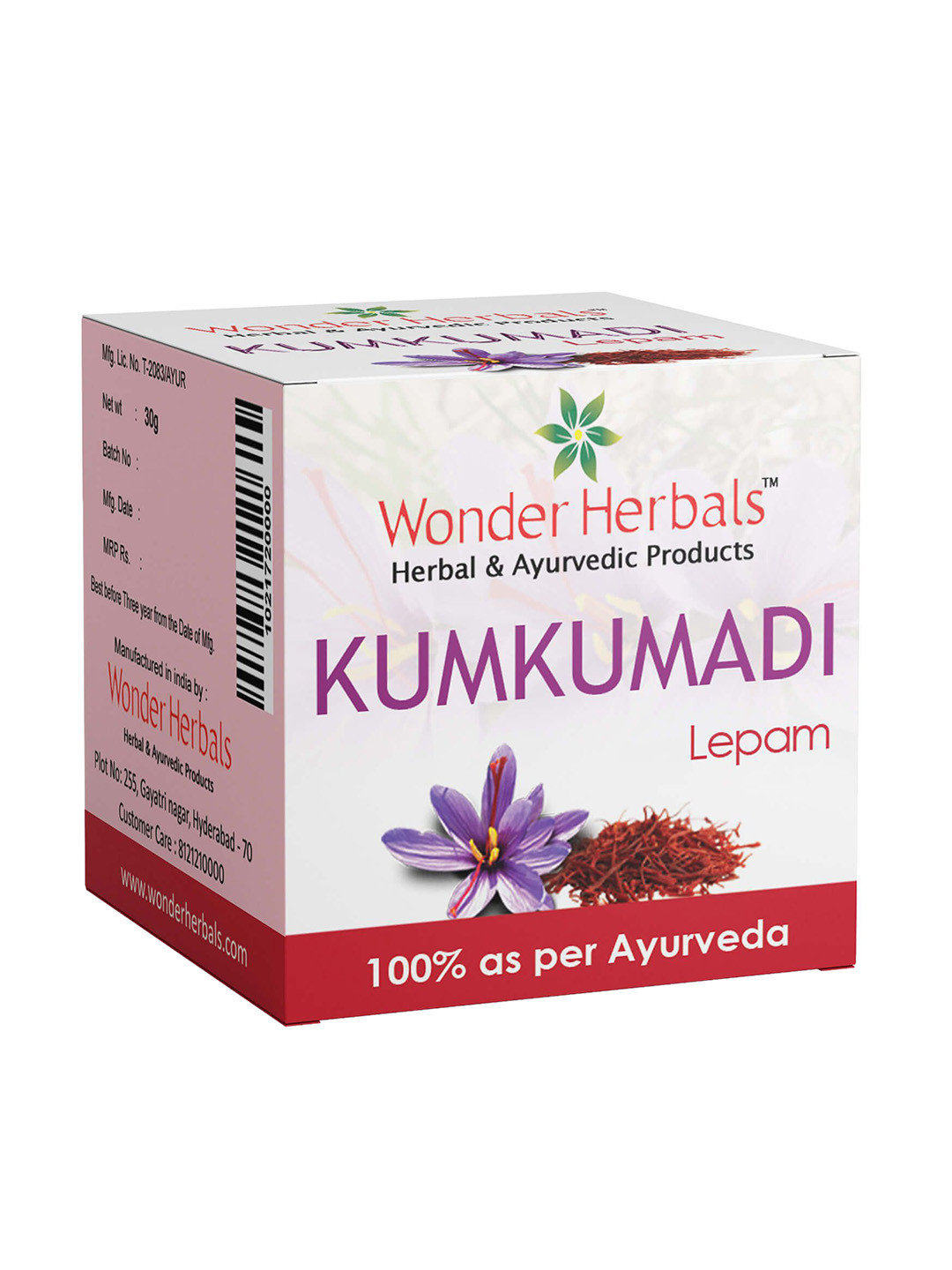 

WONDER HERBALS Pure Ayurvedic Kumkumadi Lepam - 100g, White