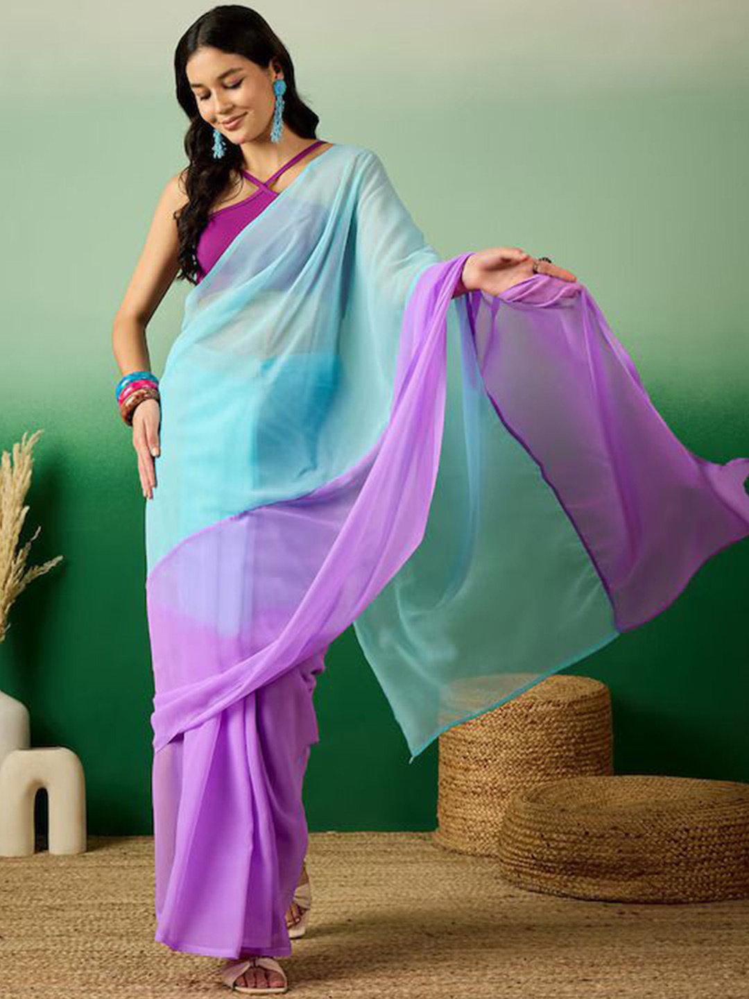 

Anouk Ombre Poly Georgette Ready to Wear Saree, Blue