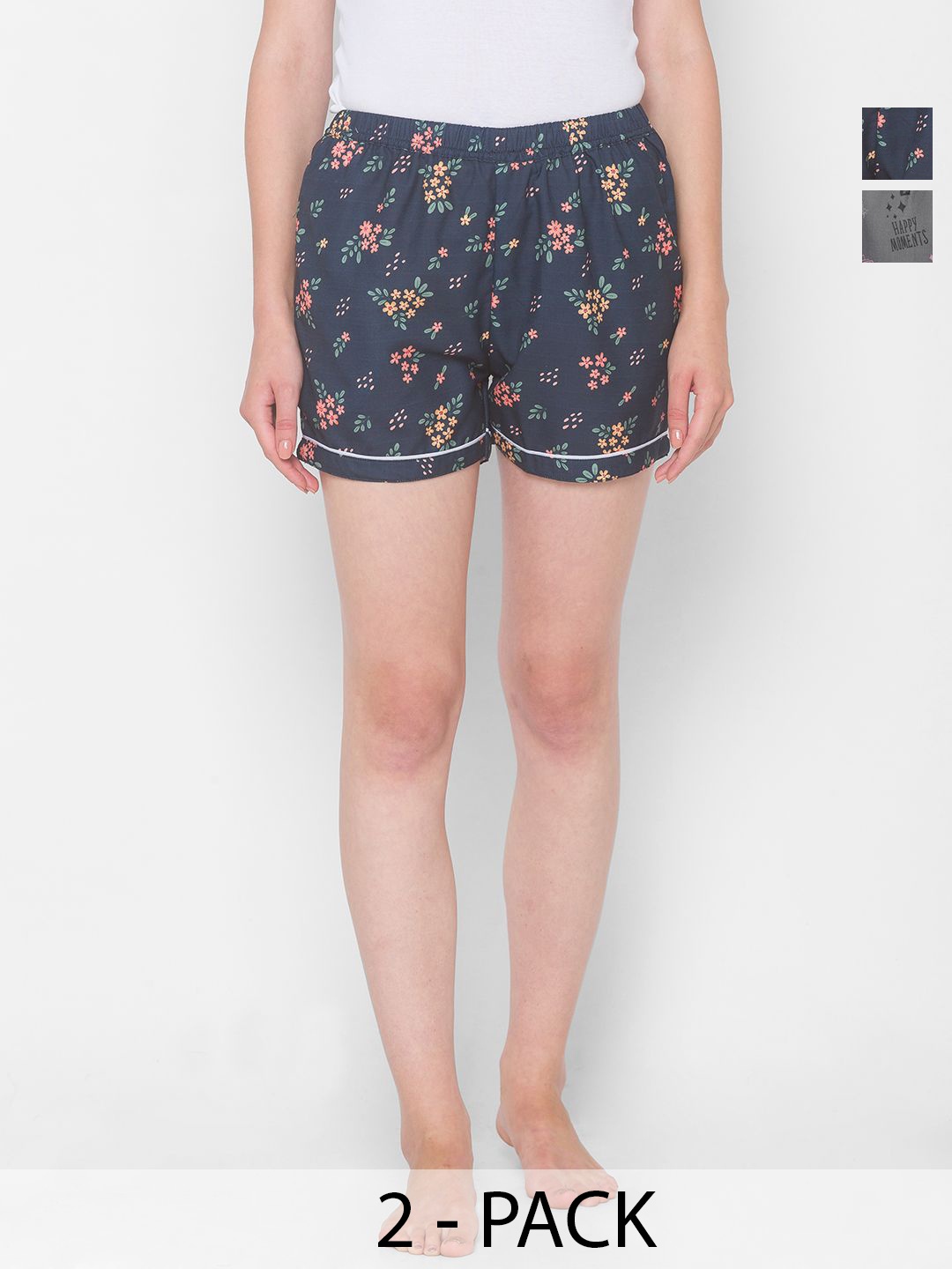 

FashionRack Women Pack of 2 Printed Mid-Rise Lounge Shorts, Blue