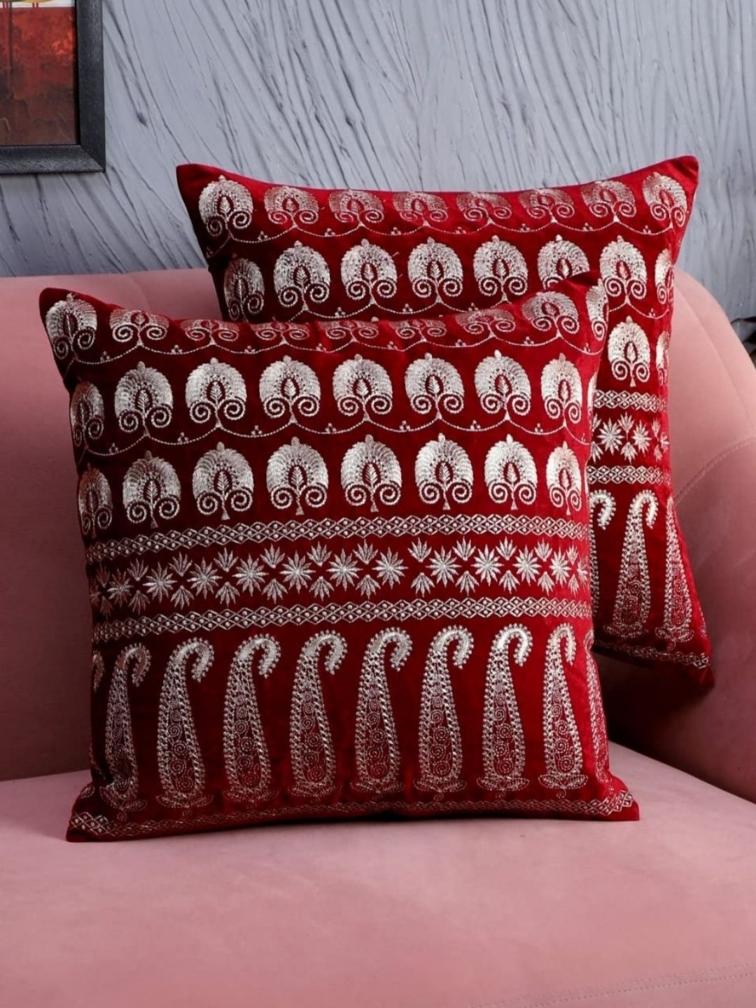 

Decoghar 2 Pieces Embroidered Square Cushion Covers, Gold