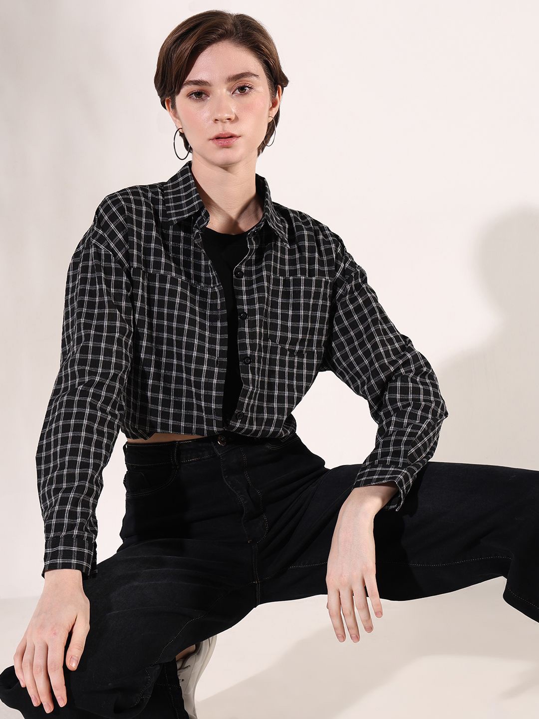 

SHOWOFF Women Comfort Micro Checks Opaque Checked Casual Shirt, Black