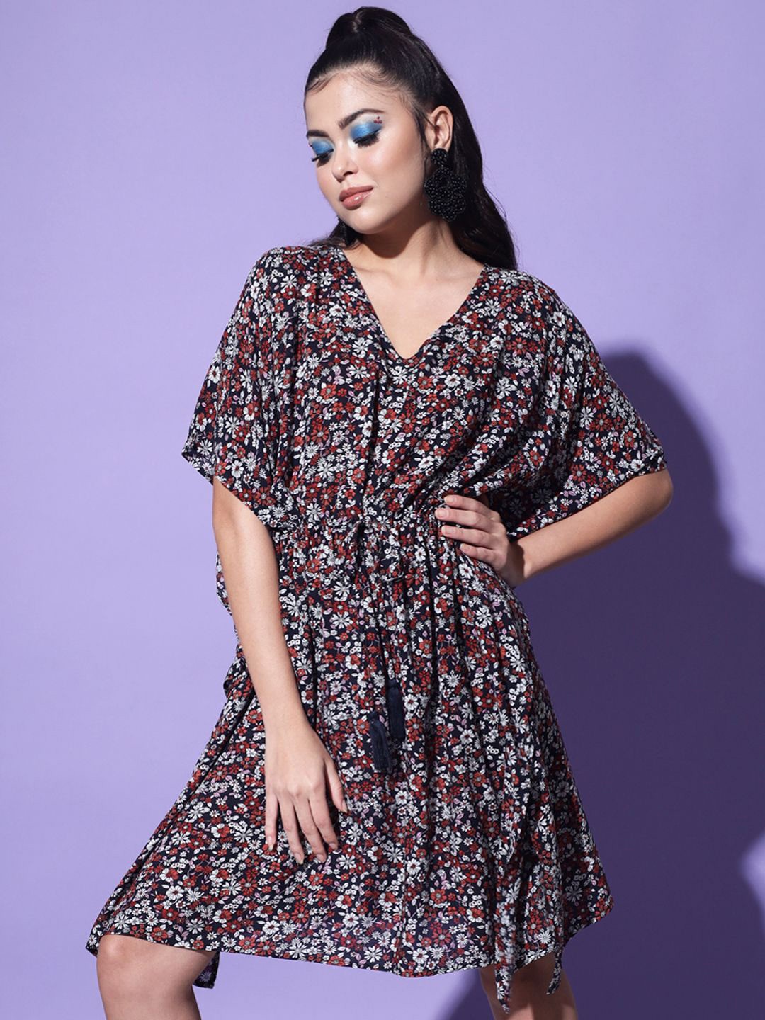 

BAESD Floral Print Flared Sleeve Crepe A-Line Dress, Multi