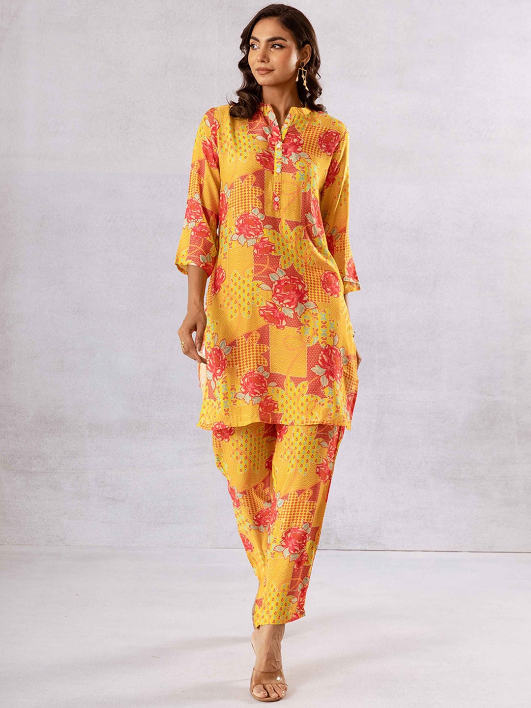 

HUKUM Printed Top With Trouser Co-Ords, Yellow