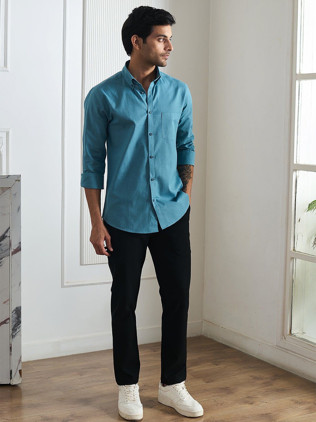 

Beyours Men Classic Opaque Casual Shirt, Teal