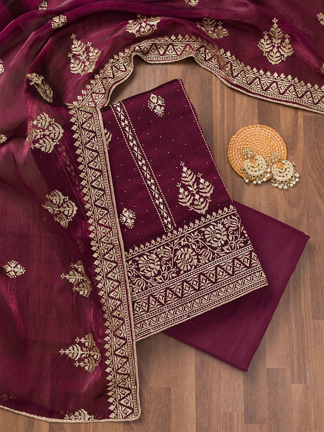 

Koskii Embroidered Unstitched Dress Material, Purple
