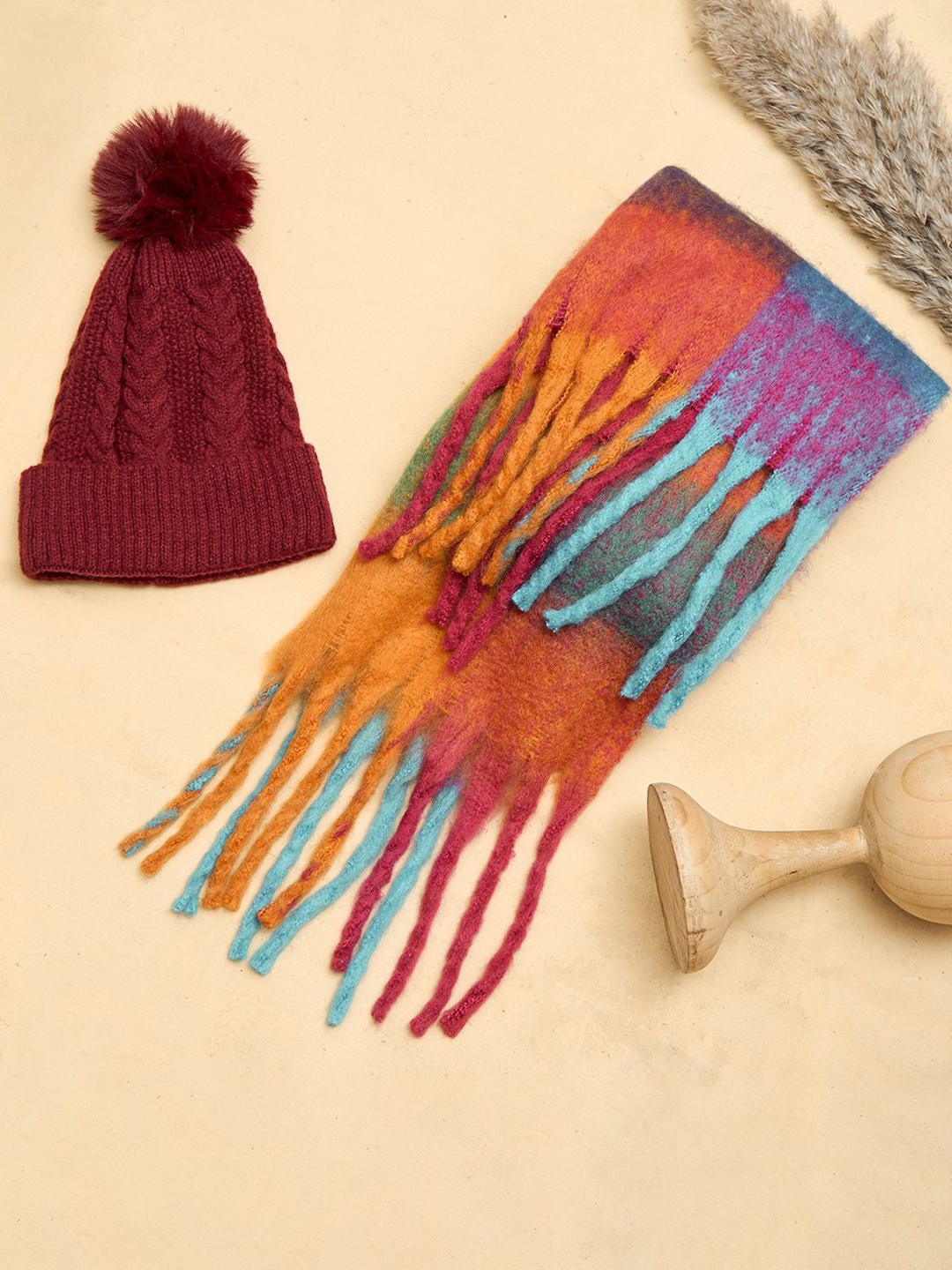 

ToniQ Scraf & Beanie Winter Combo Set, Maroon