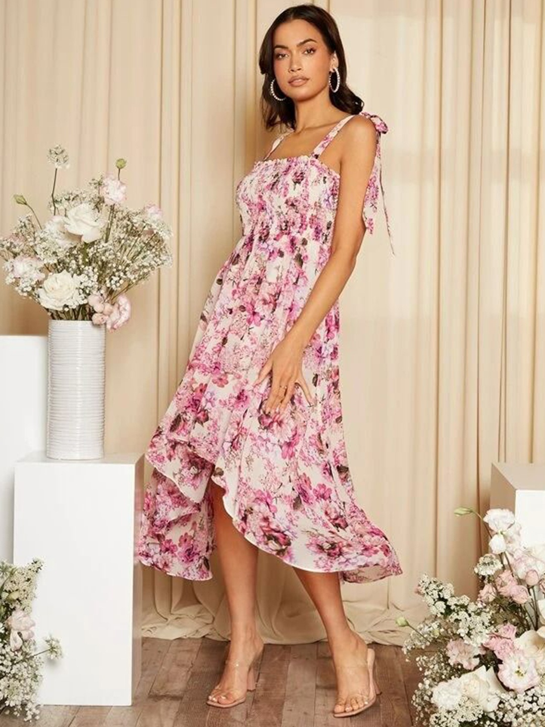 

Stylecast X Slyck Floral Printed Fit And Flare Midi Dress, Pink