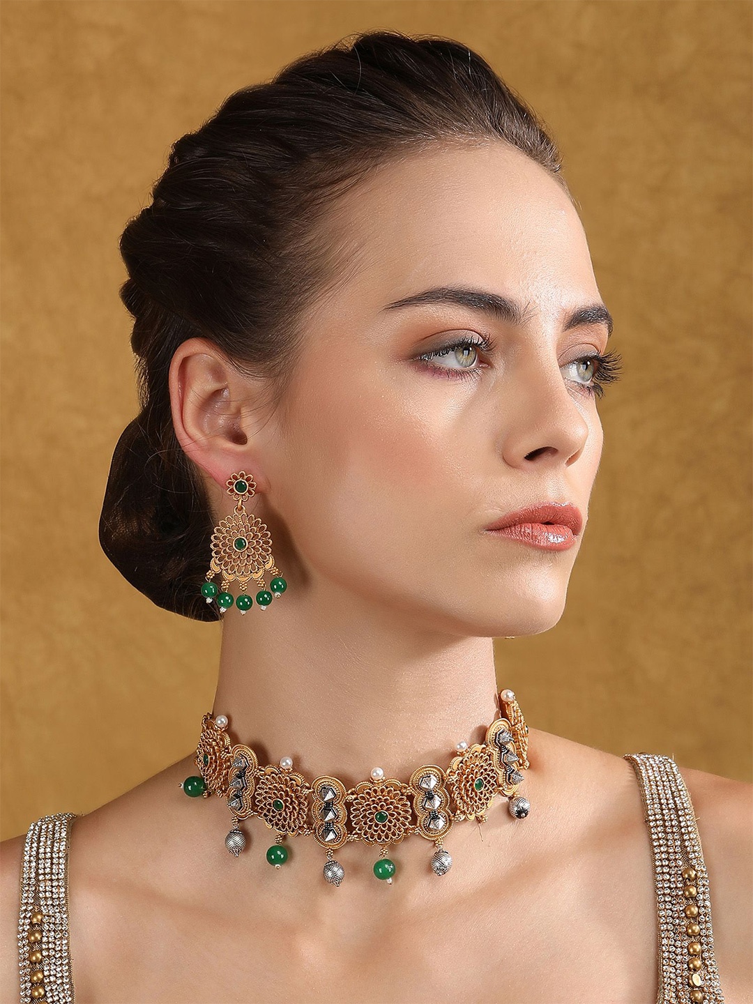 

Anouk Stone Studded & Beaded Necklace and Earrings, Gold
