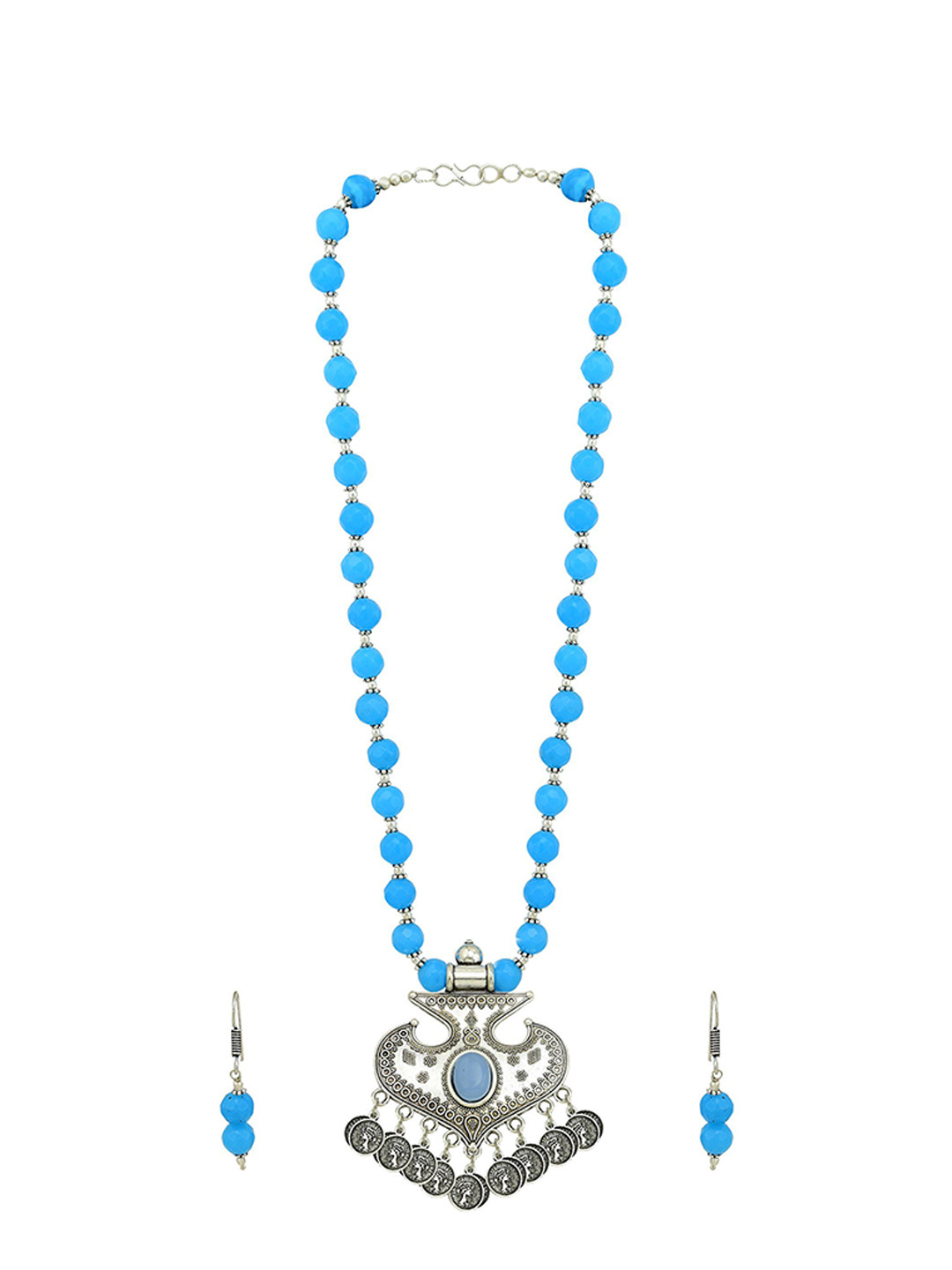 

HIGH TRENDZ Silver Plated Stones Studded & Beaded Jewellery Set