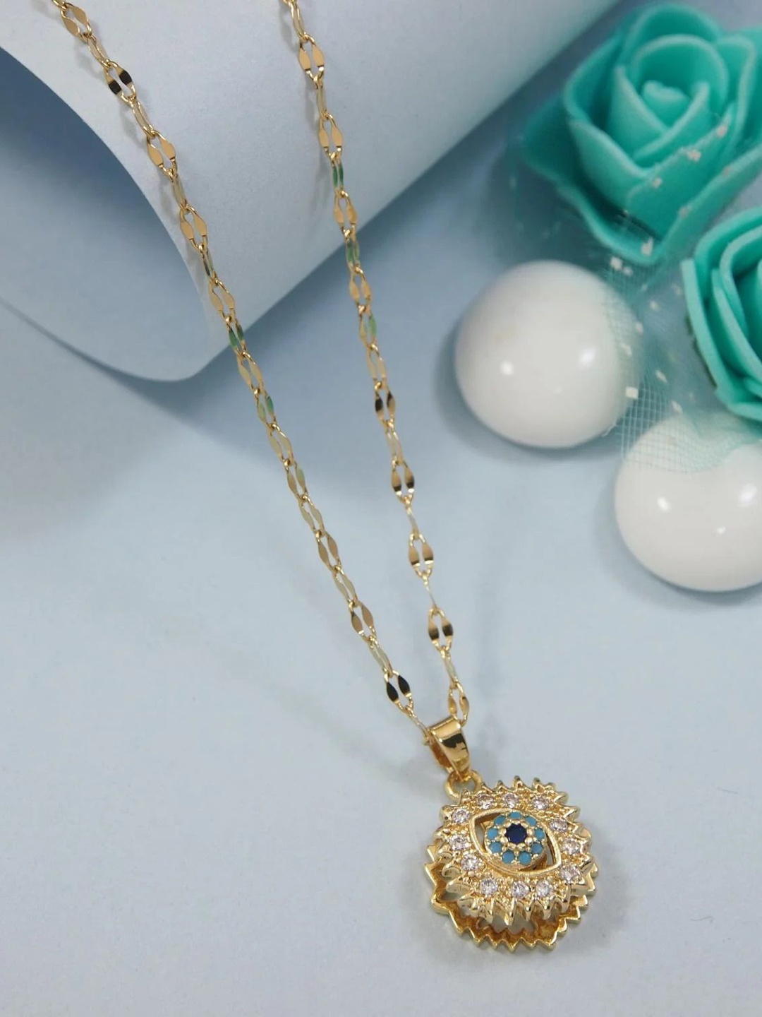 

Palli Creation Gold-Plated Oval Pendants with Chains