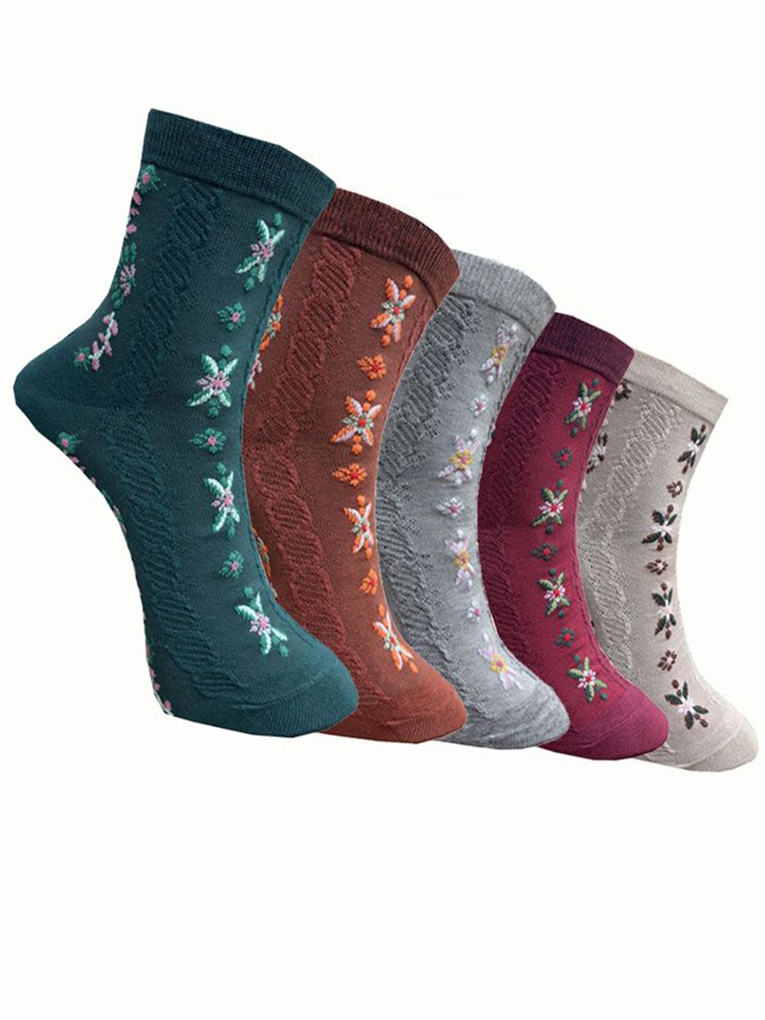 

HRX by Hrithik Roshan Women Pack Of 5 Patterned Calf-Length Socks, Grey