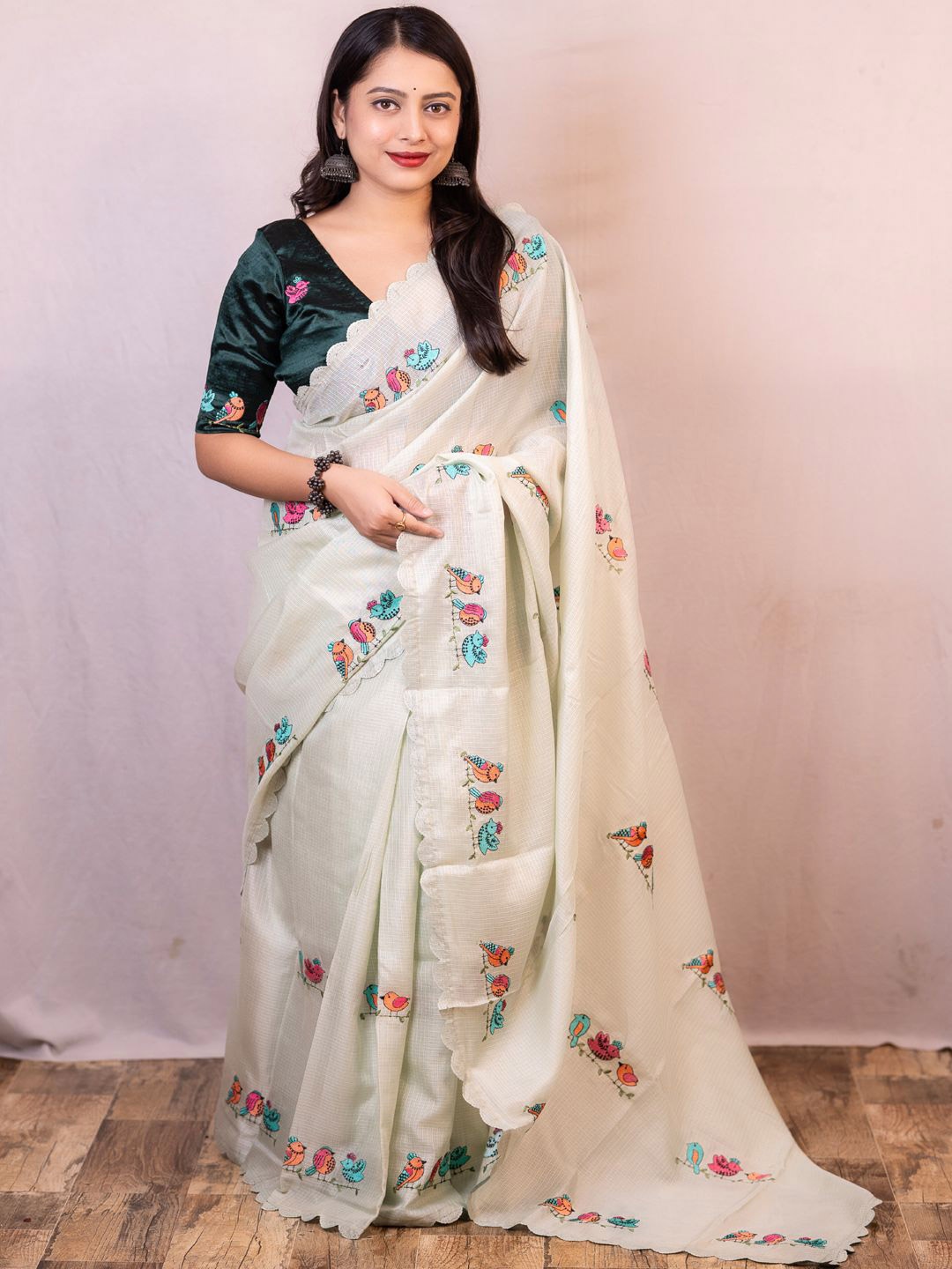

Mitera Embellished Embroidered Art Silk Saree, Green