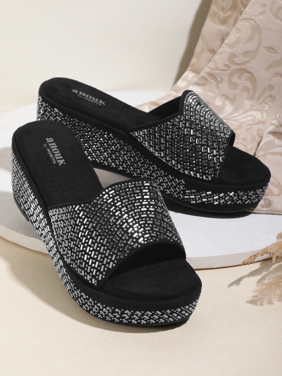

Anouk Embellished Open Back Flatform Heels, Silver