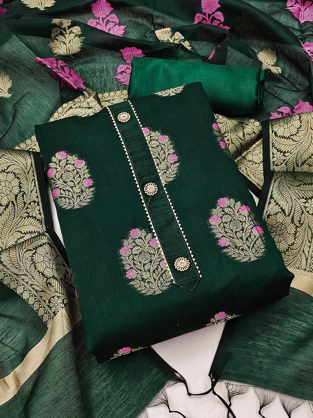 

Maroosh Unstitched Dress Material, Green