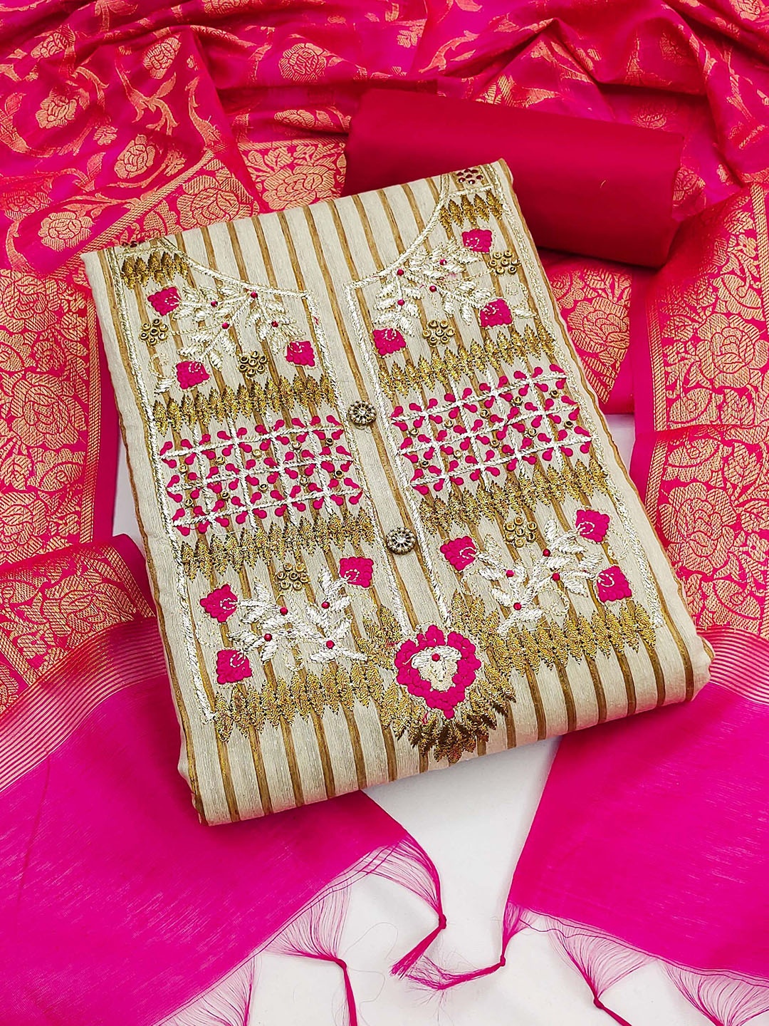 

Maroosh Embroidered Unstitched Dress Material, Beige