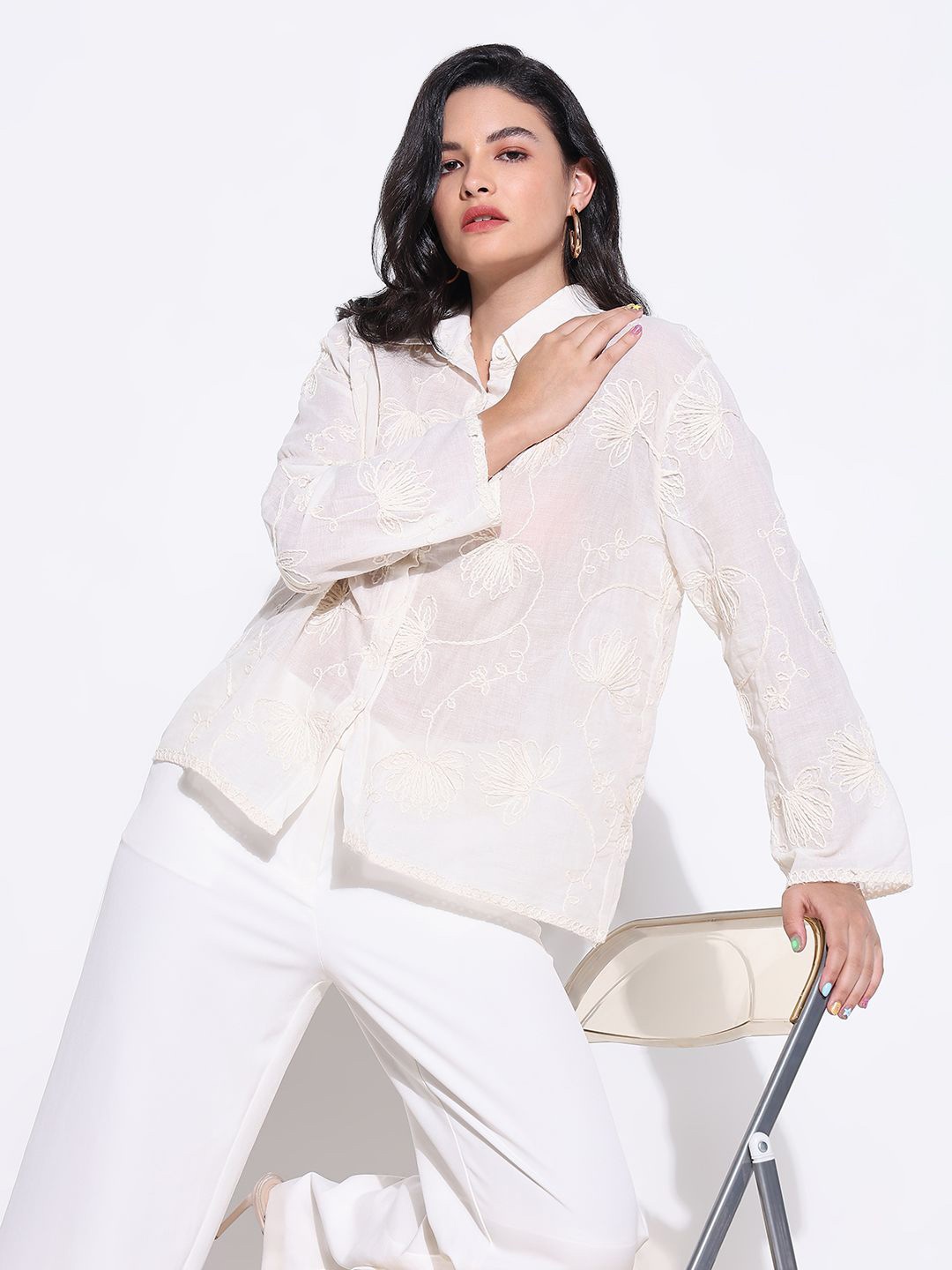 

SHOWOFF Women Comfort Opaque Casual Shirt, Cream