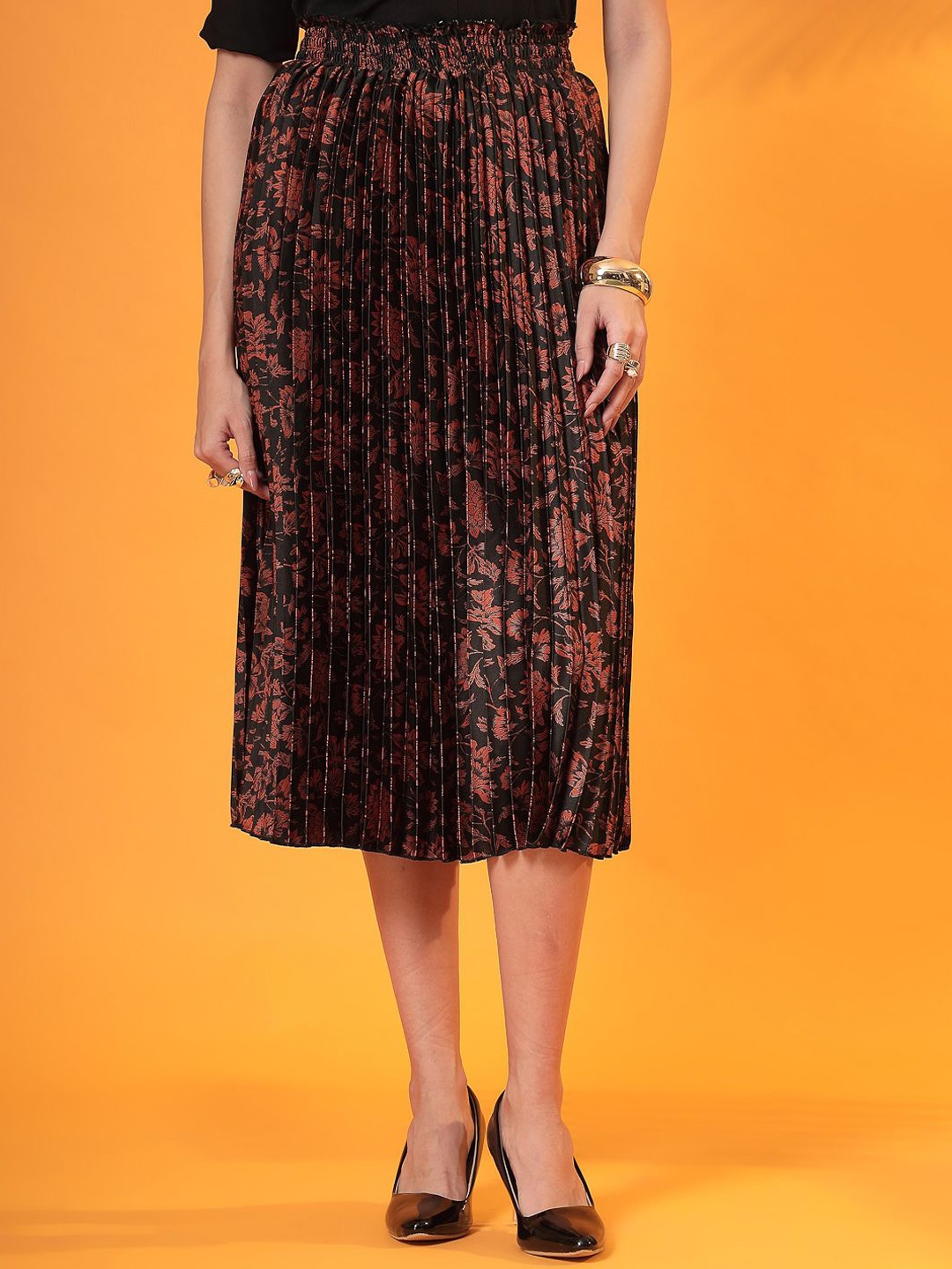 

STYLECAST X KASSUALLY Printed A-Line Midi Skirt, Brown