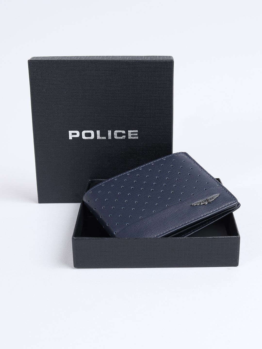 

Police Men Buckle Detail Leather Two Fold Wallet, Blue