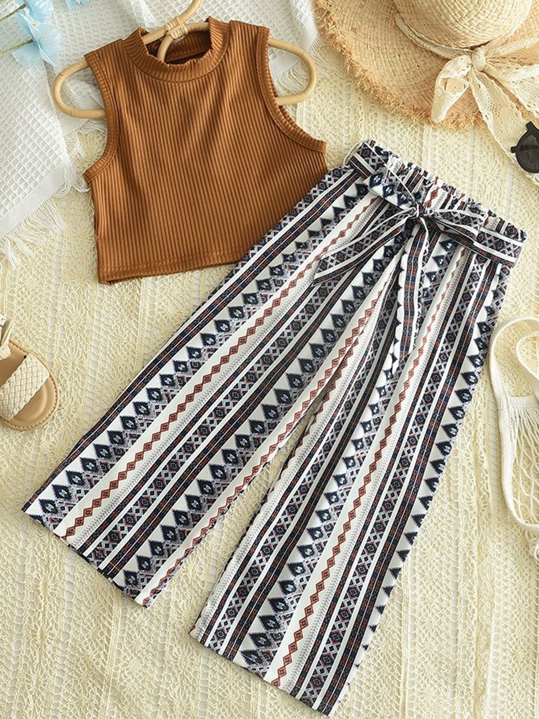 

LULU & SKY Girls Top with Palazzos, Brown