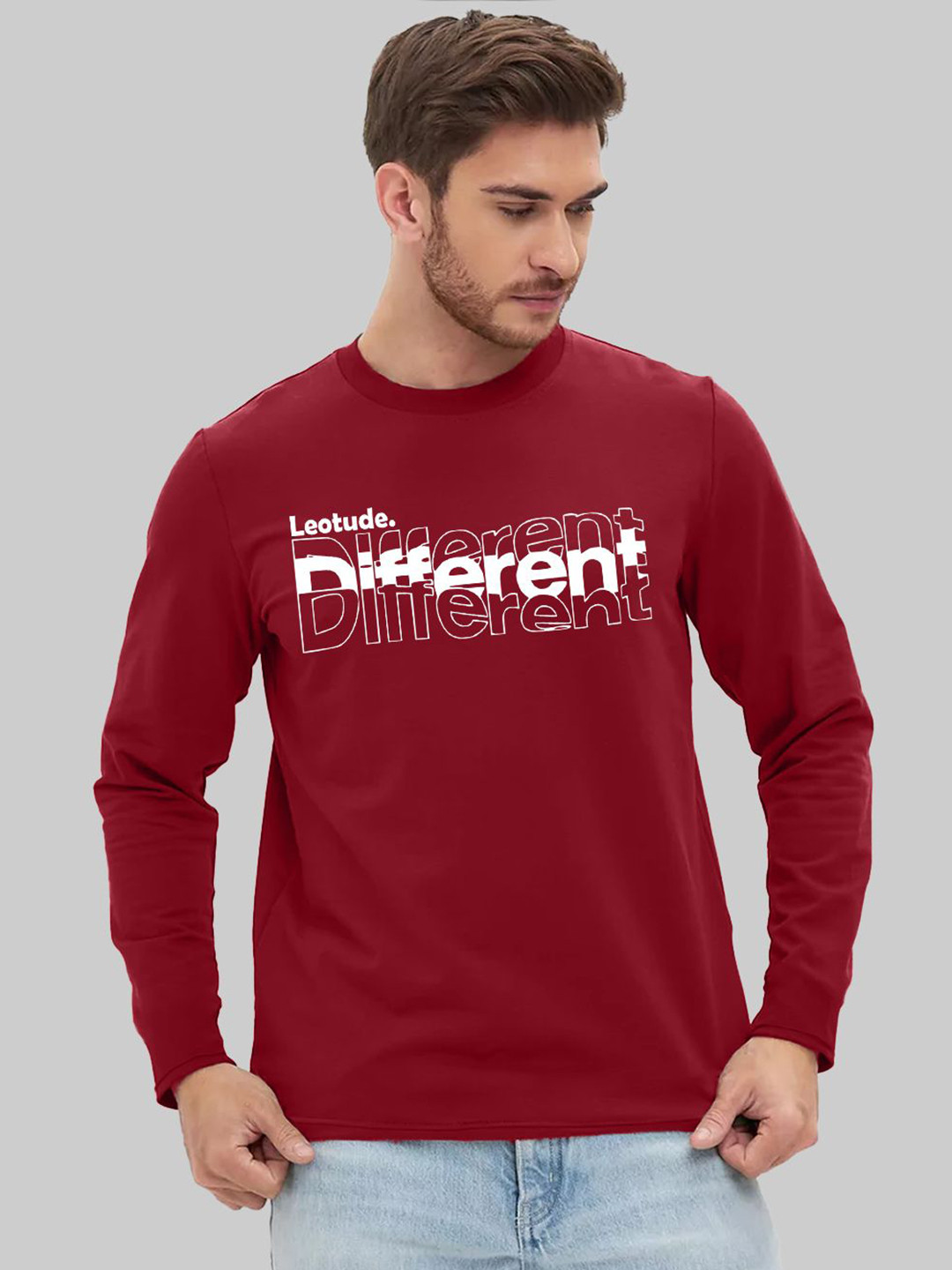 

Leotude Men Printed T-shirt, Maroon