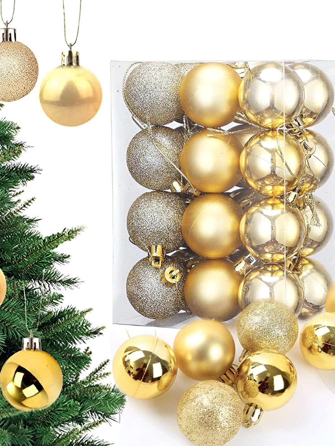 

Ascension 24-Pcs Gold Textured Hanging Balls Tree Ornaments Xmas Festive Decor