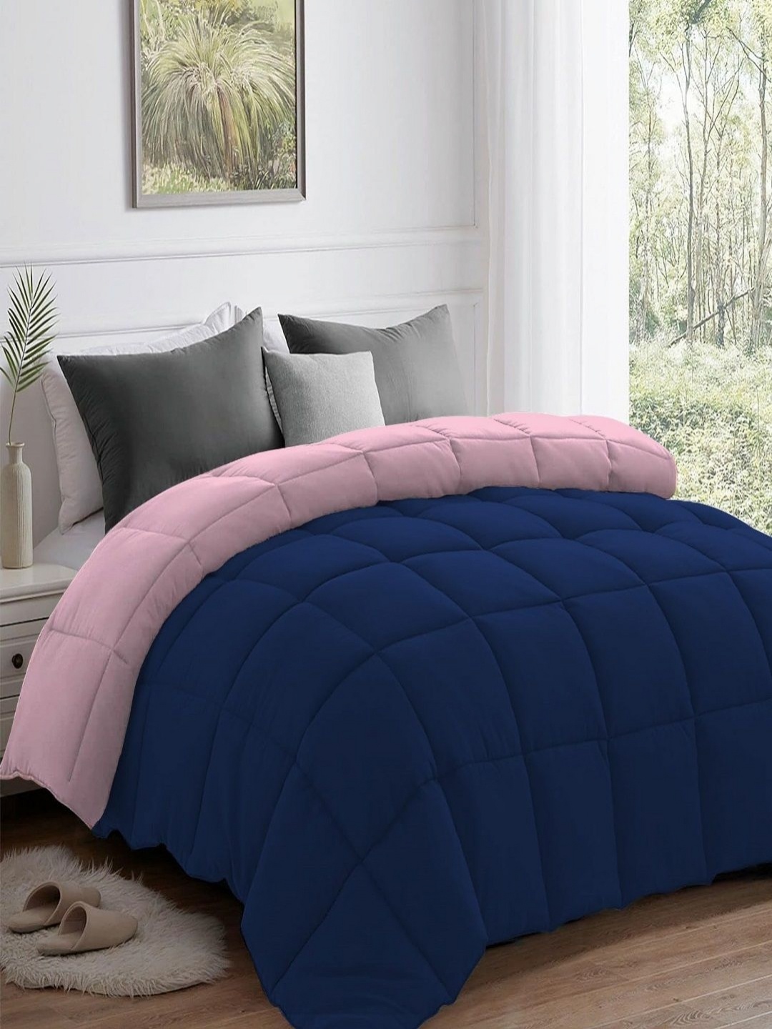 

CHICERY Pink & Navy Blue Heavy Winter 210 GSM Single Bed Comforter