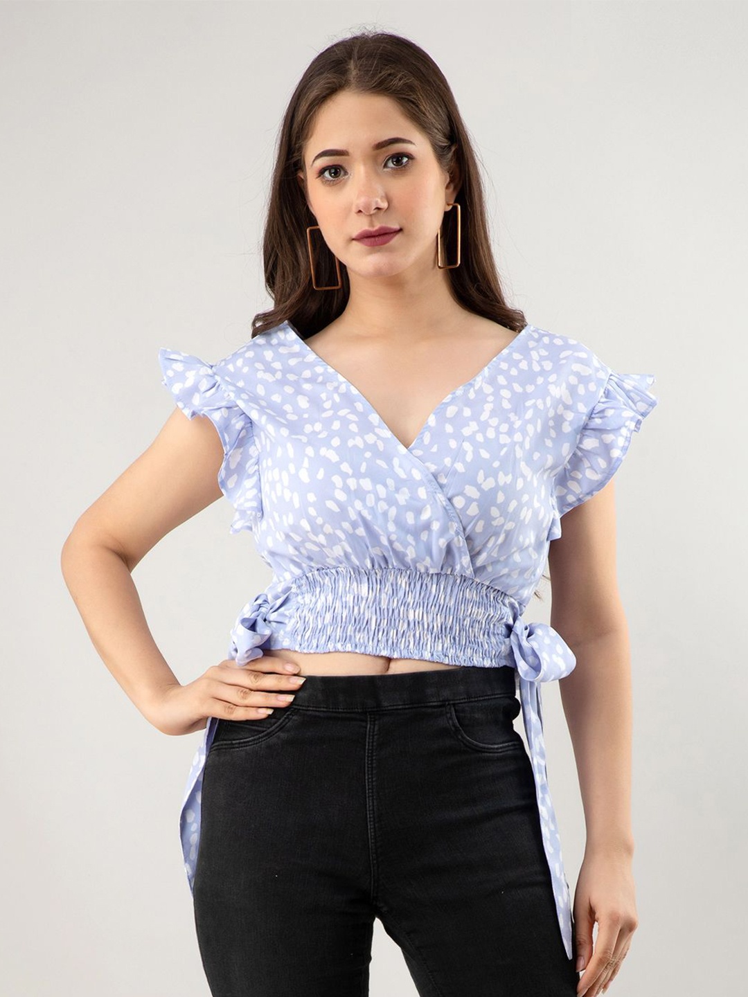 

all about you Print Wrap Crop Top, Blue
