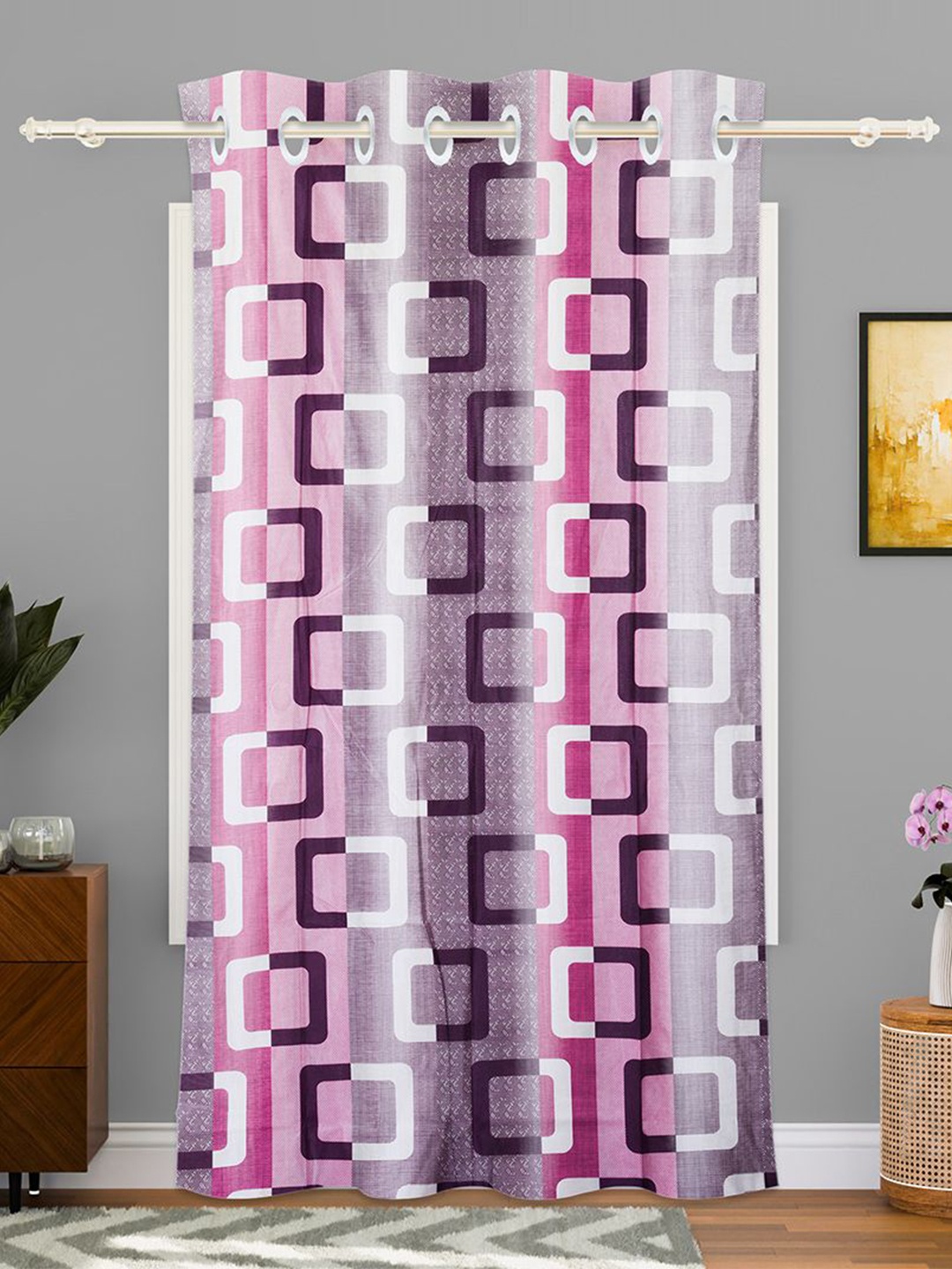 

Kuber Industries Pink & Grey Geometric Door Curtain