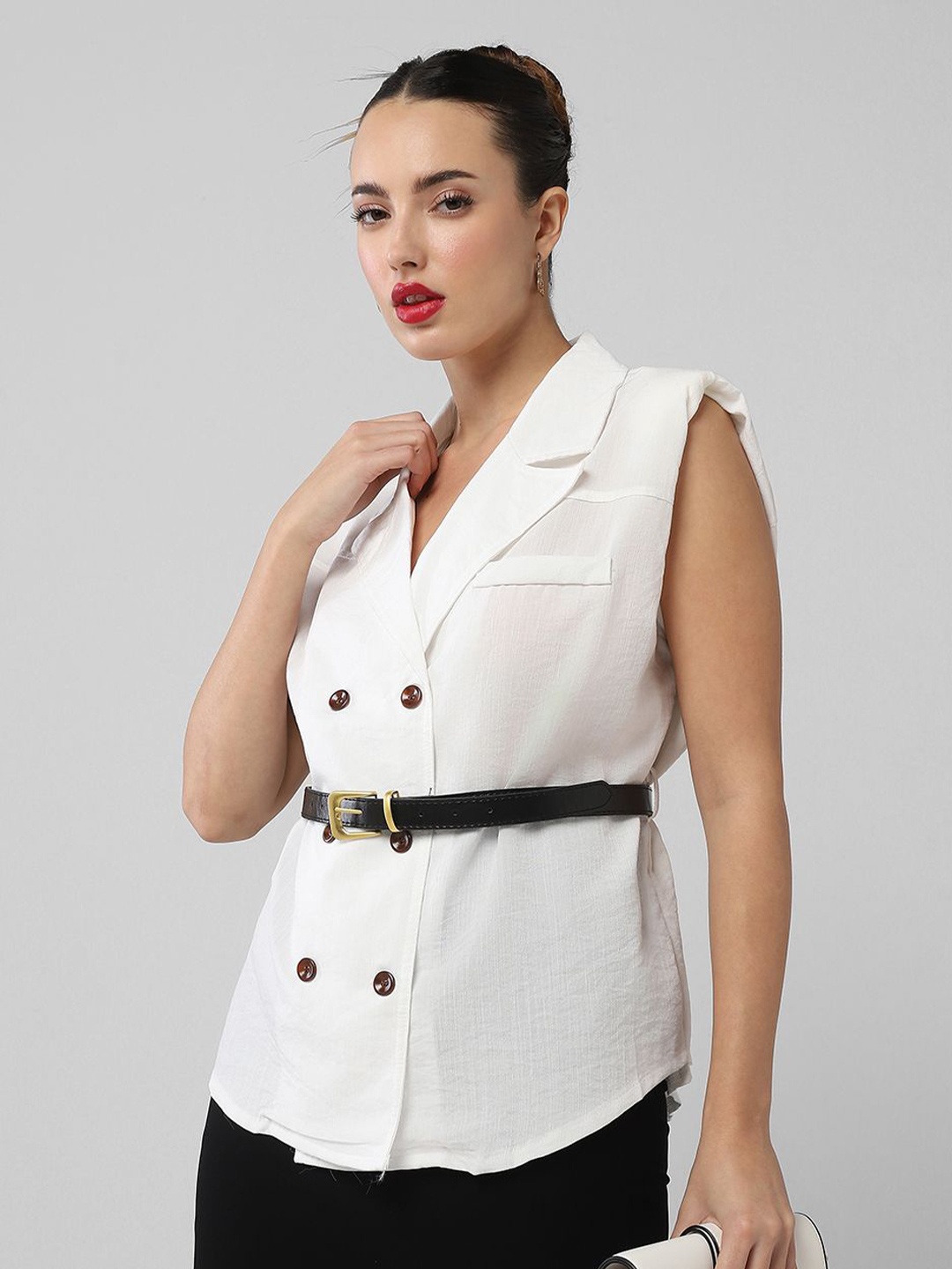 

SHOWOFF Women Lapel Collar Blazer Top with Belt, White