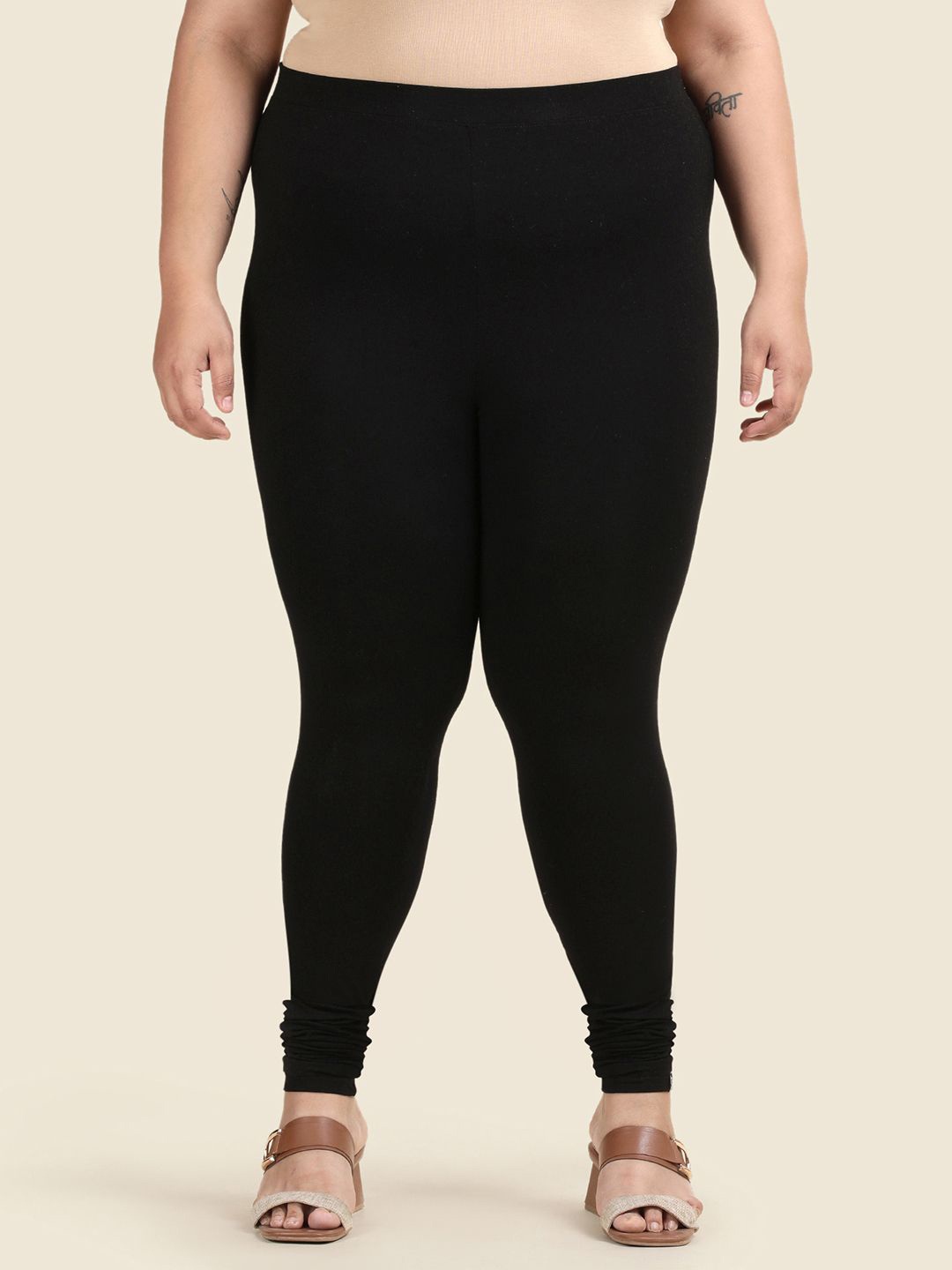 

TWIN BIRDS Plus Size Women Solid Super Stretch Viscose Ankle Length Leggings, Black