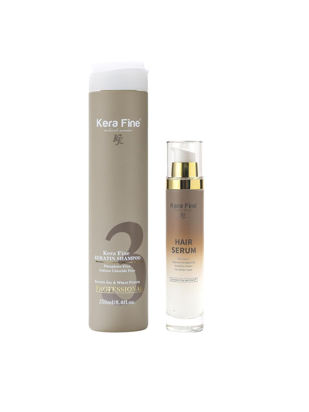 

KERA FINE Set Of 2 Keratin Shampoo With Hair Serum - 250 ml & 50 ml, Brown
