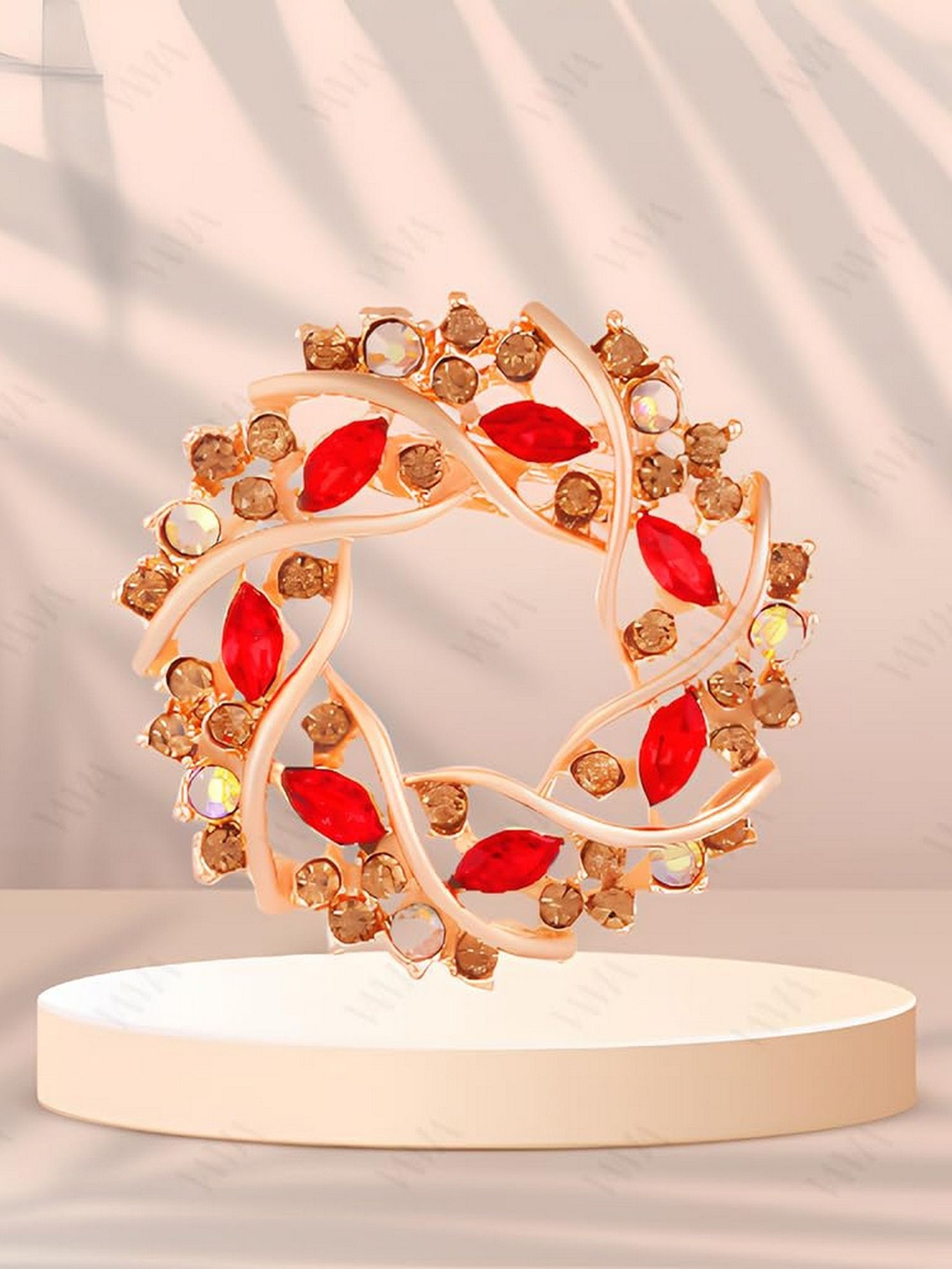 

VAMA Crystal Stone Studded Floral Brooch Pin, Rose gold