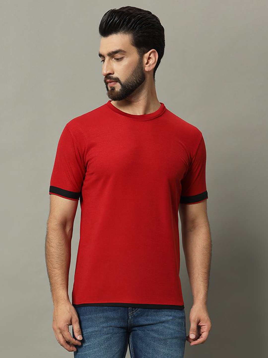 

GET GOLF Men Solid Round Neck Cotton T-shirt, Red