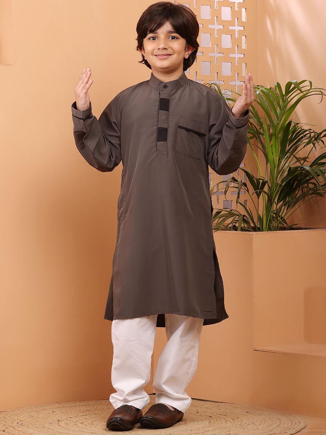 

NABIA Boys Regular Pure Cotton Kurta with Pyjamas, Grey