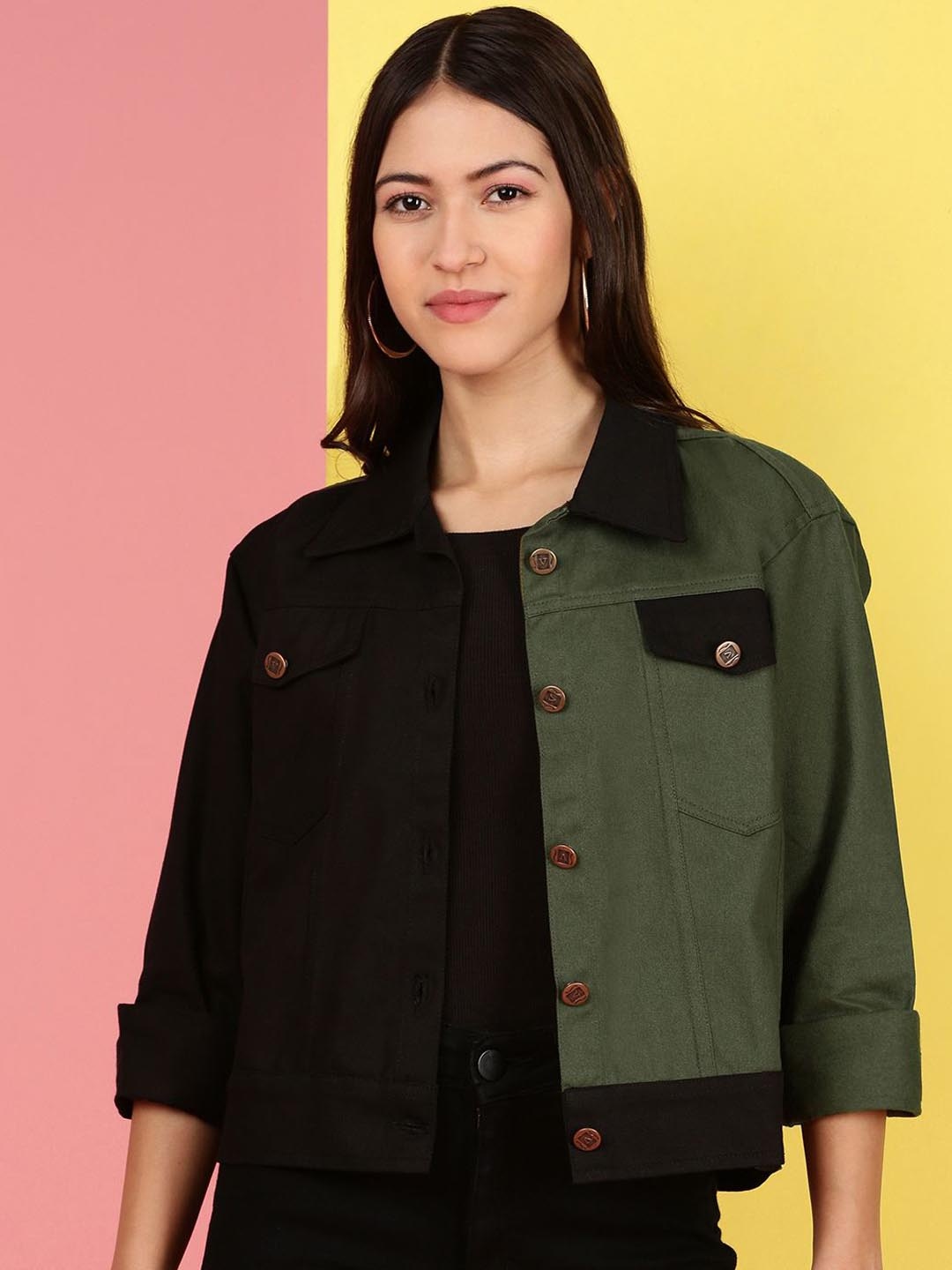 

VOXATI Women Colourblocked Denim Jacket with Embroidered, Multi