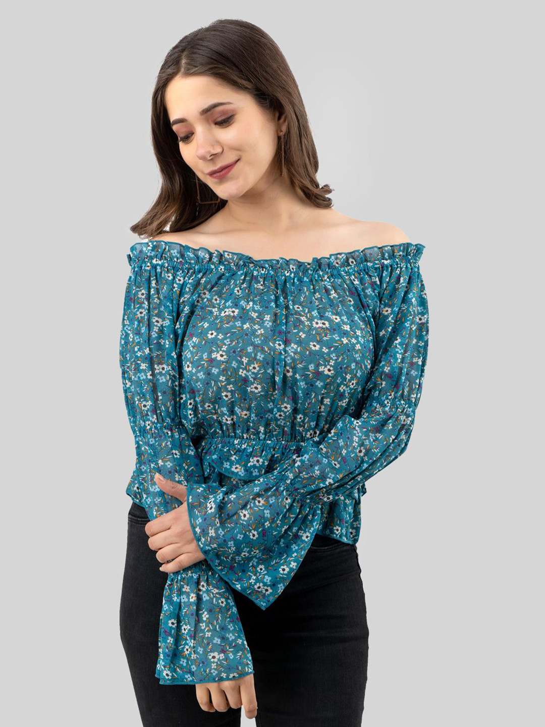 

all about you Floral Print Off-Shoulder Top, Blue