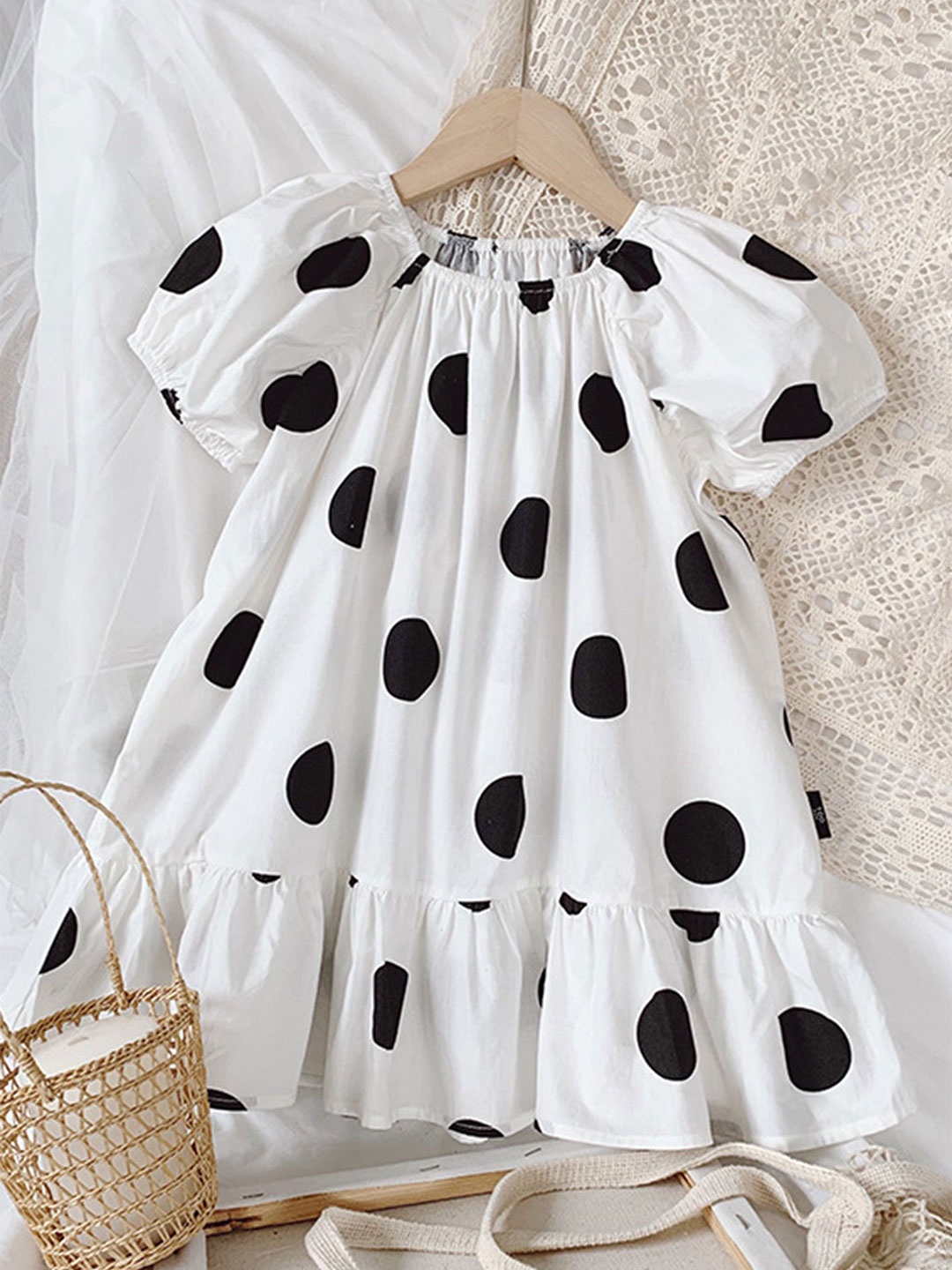 

LULU & SKY Polka Dot Print Peplum Maxi Dress, White